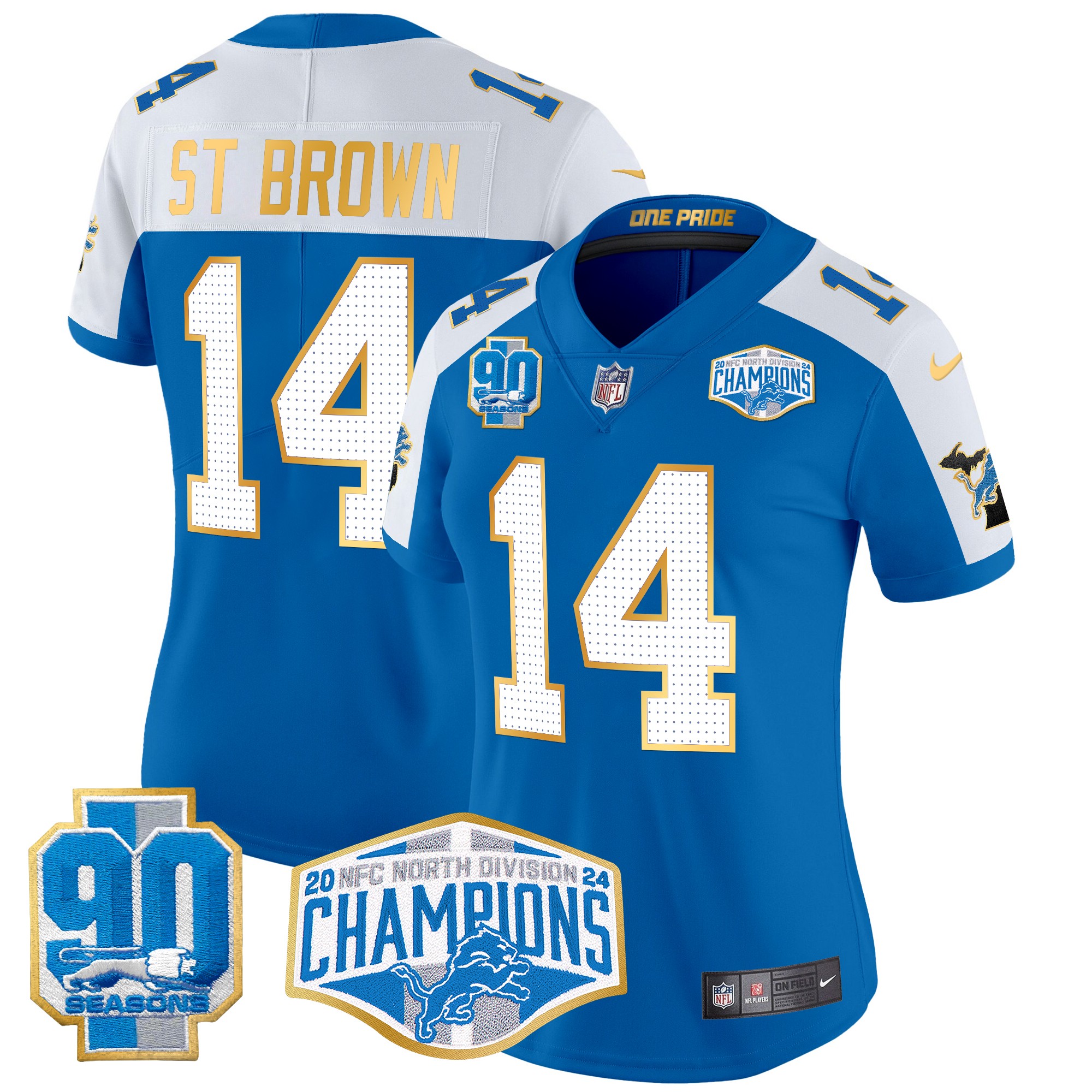 St. Brown Women's Detroit Lions 2024 NFC North Division Champions Patch Gold Trim Vapor Limited Blue Alternate Jersey - All Stitched