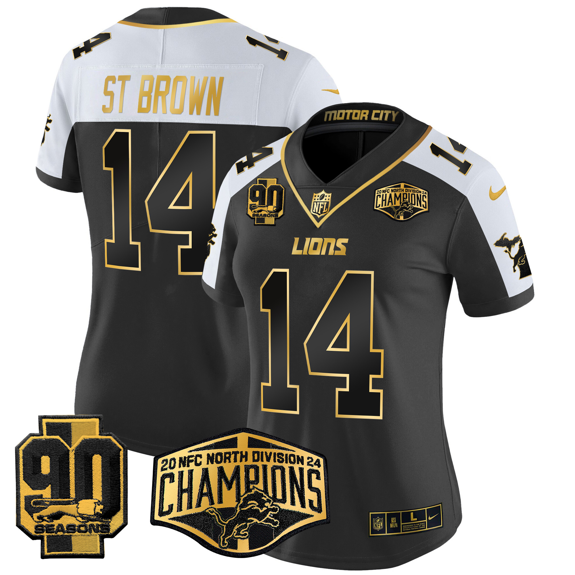 St. Brown Women's Detroit Lions 2024 NFC North Division Champions Patch Gold Vapor Limited Alternate Jersey - All Stitched