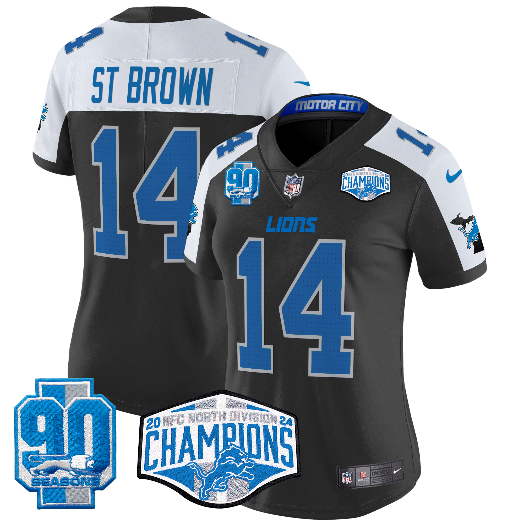 St. Brown Women's Detroit Lions 2024 NFC North Division Champions Patch Vapor Limited Black Alternate Jersey - All Stitched