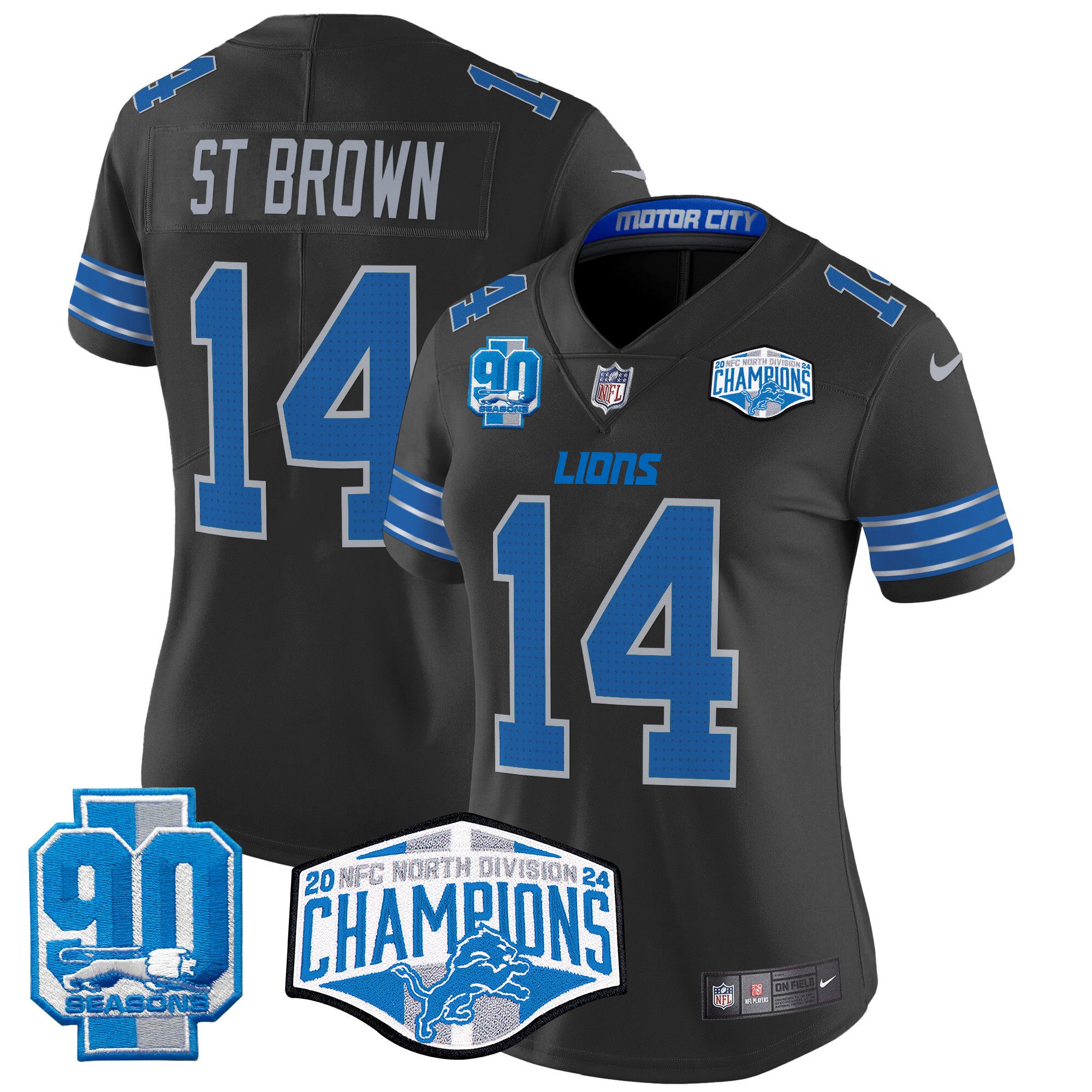 St. Brown Women's Detroit Lions 2024 NFC North Division Champions Patch Vapor Limited Black Jersey - All Stitched