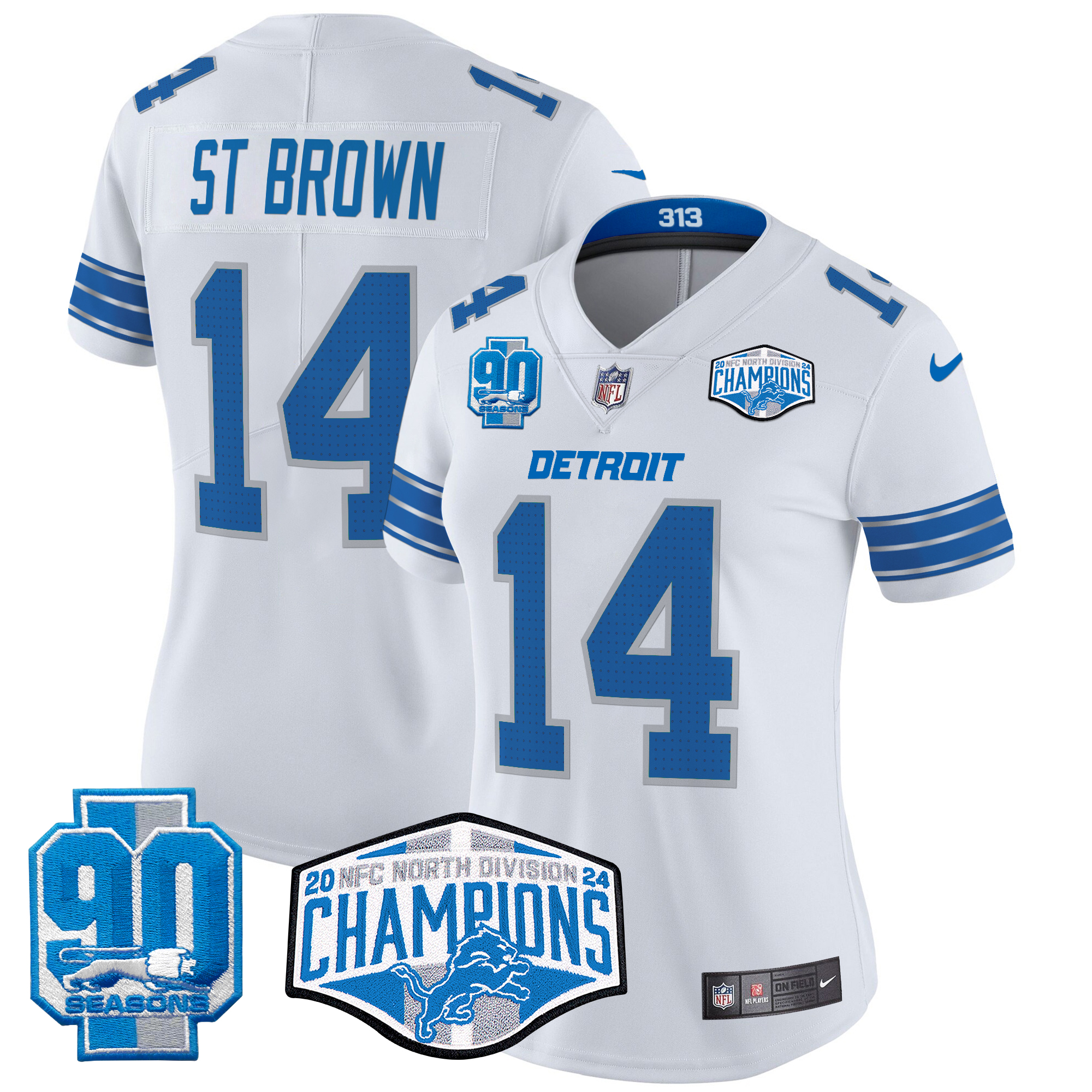 St. Brown Women's Detroit Lions 2024 NFC North Division Champions Patch Vapor Limited White Jersey - All Stitched