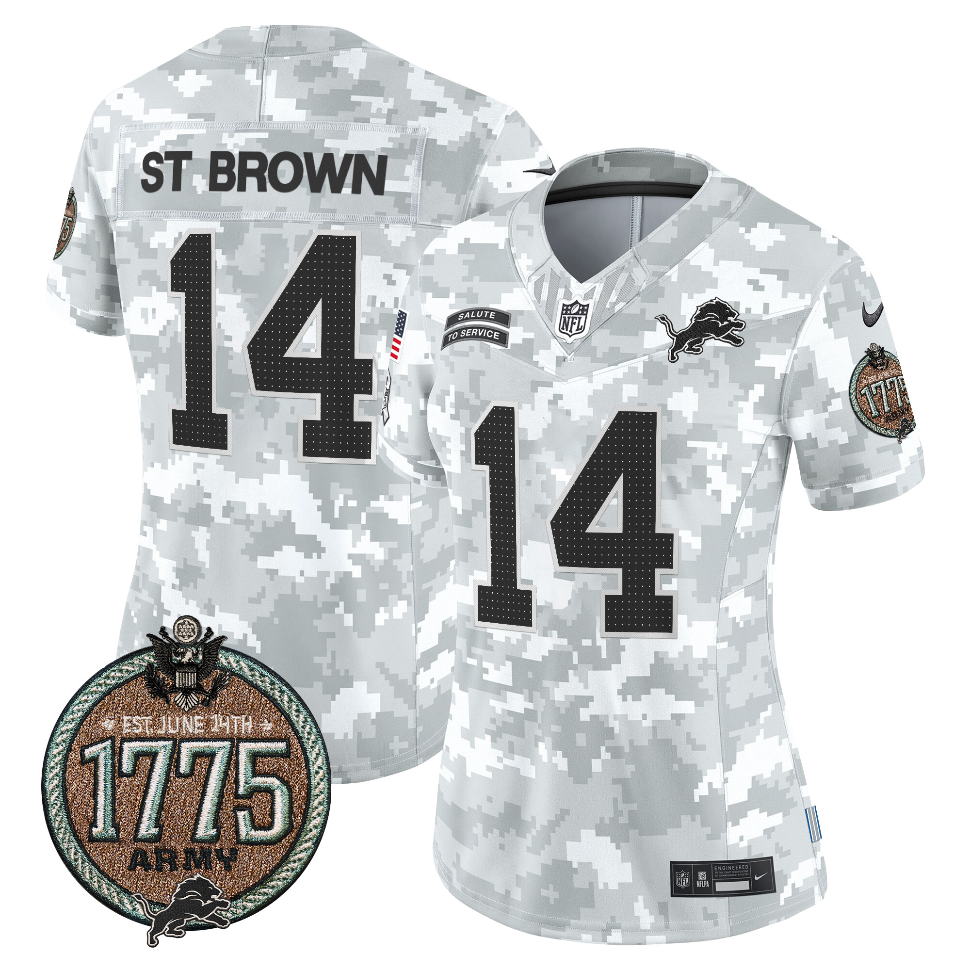 St. Brown Women's Detroit Lions 2024 Salute to Service Establishment Year Patch Vapor Limited Army Jersey - All Stitched