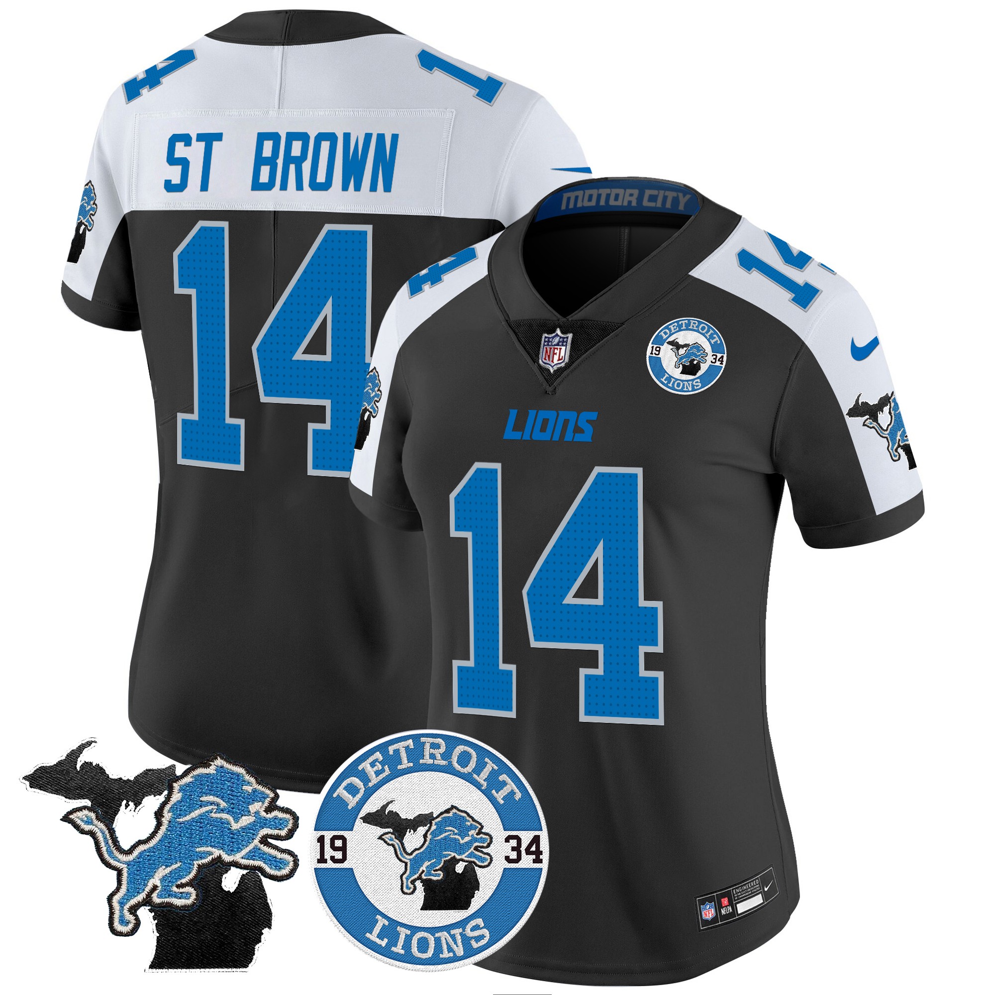 St. Brown Women's Detroit Lions 2024 Vapor Limited Black Alternate Jersey - All Stitched