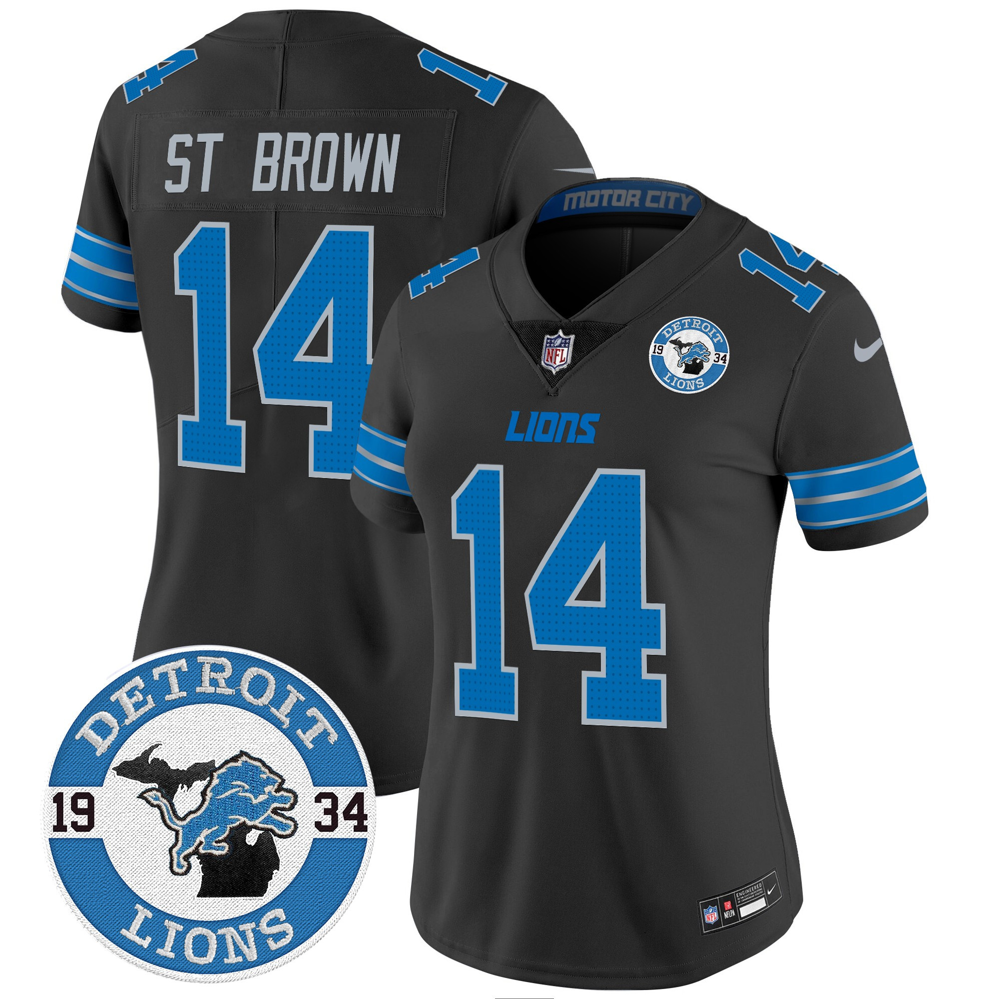 St. Brown Women's Detroit Lions 2024 Vapor Limited Black Jersey - All Stitched