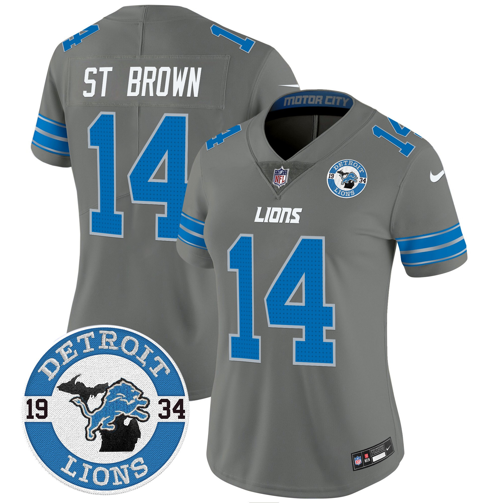 St. Brown Women's Detroit Lions 2024 Vapor Limited Gray Jersey - All Stitched