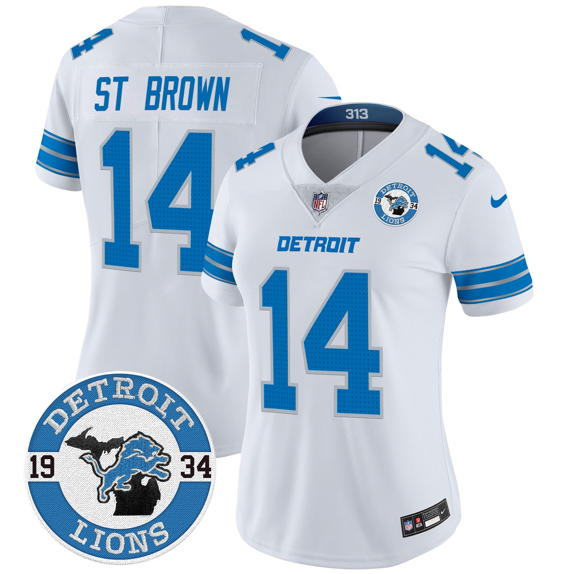 St. Brown Women's Detroit Lions 2024 Vapor Limited White Jersey - All Stitched