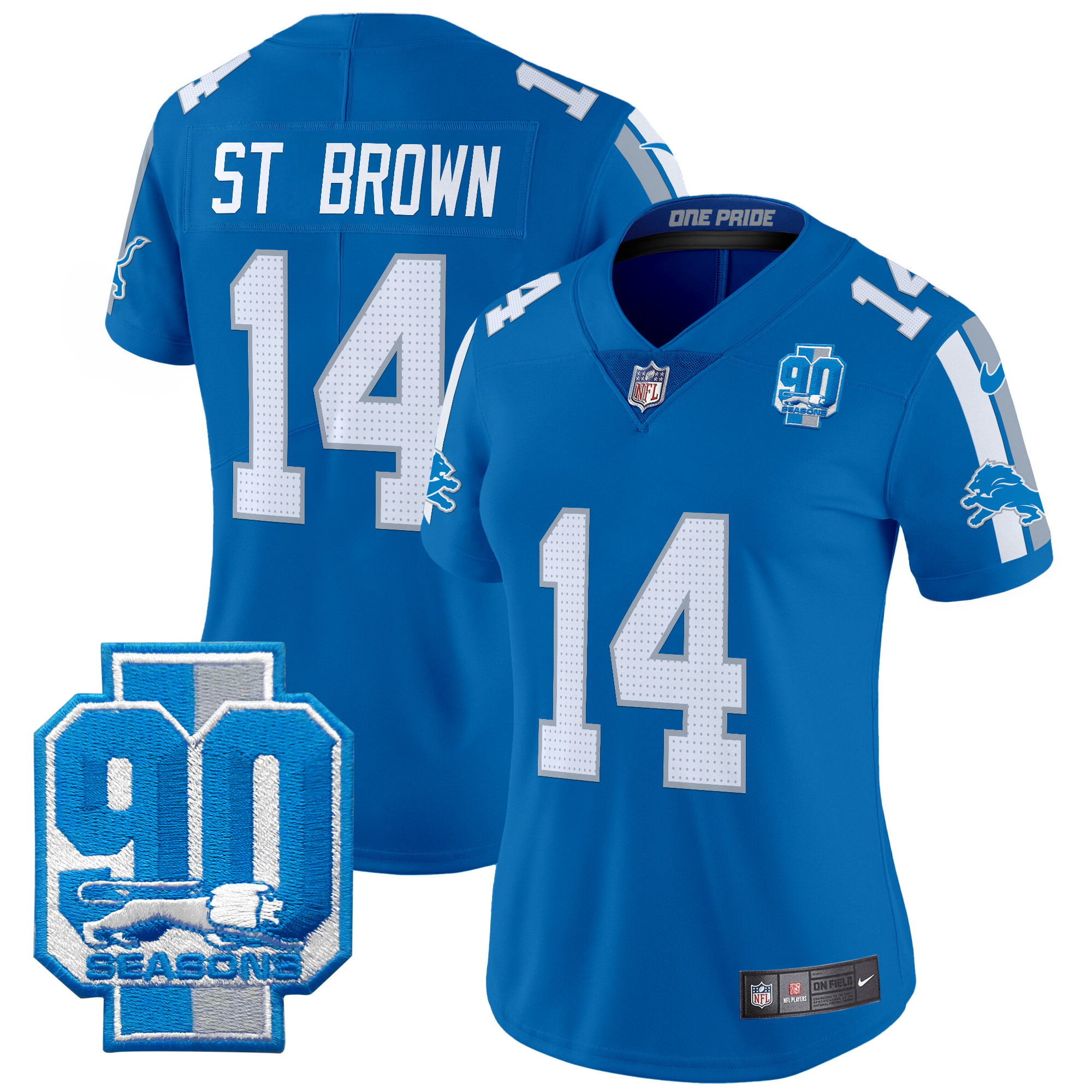 St. Brown Women's Detroit Lions 90th Year Patch Vapor Limited Blue Jersey - All Stitched