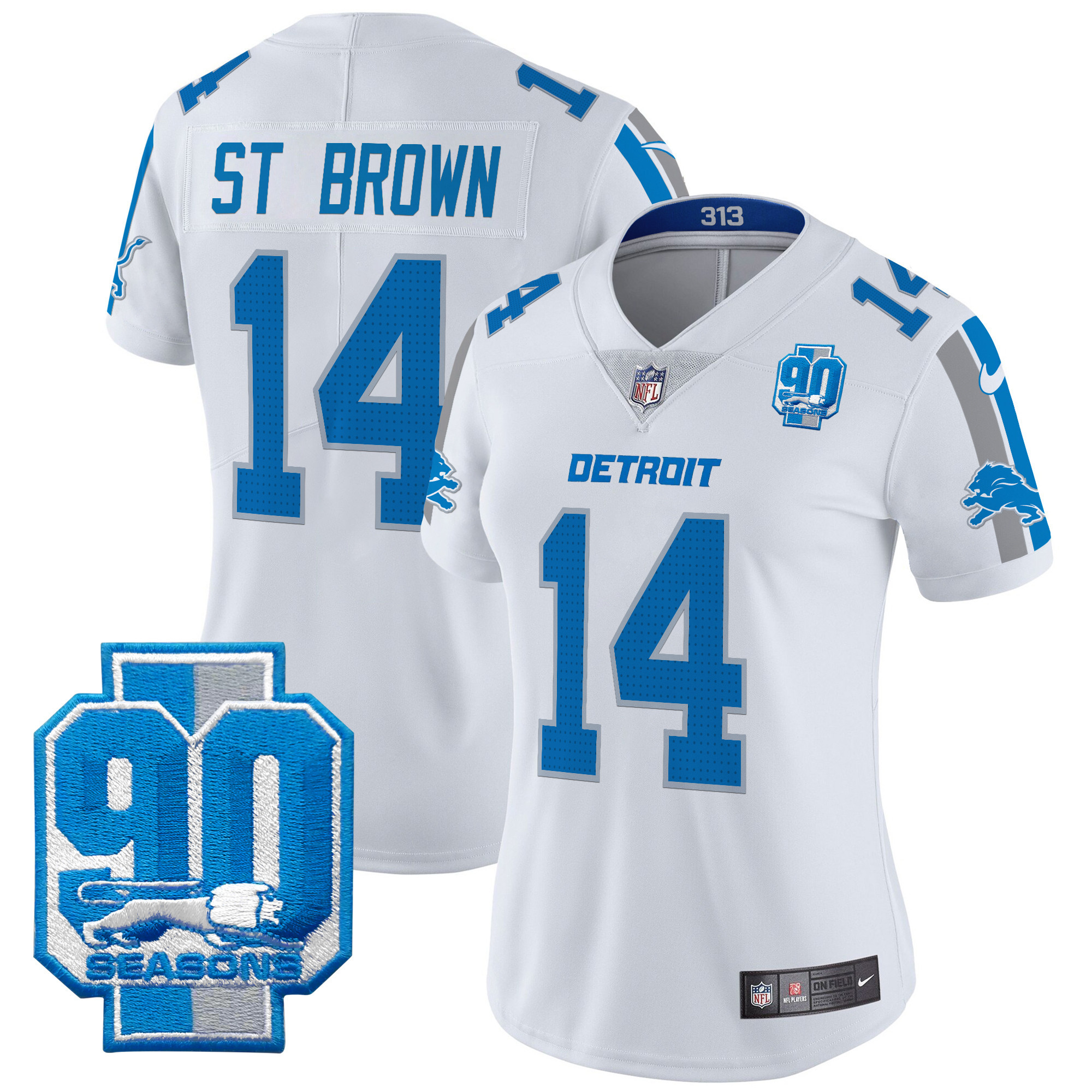 St. Brown Women's Detroit Lions 90th Year Patch Vapor Limited White Jersey - All Stitched