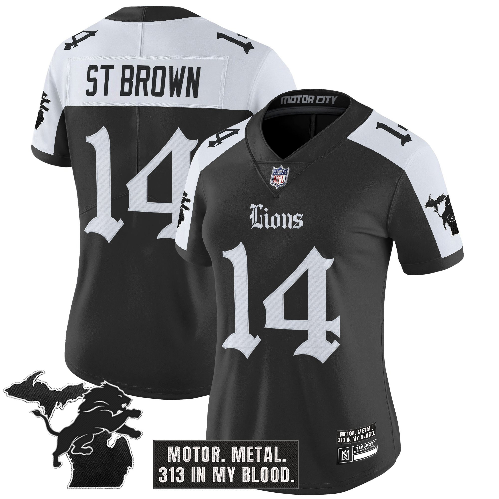 St. Brown Women's Detroit Lions 'Gothic Motor Grit Edition' Vapor Limited Alternate Jersey - All Stitched