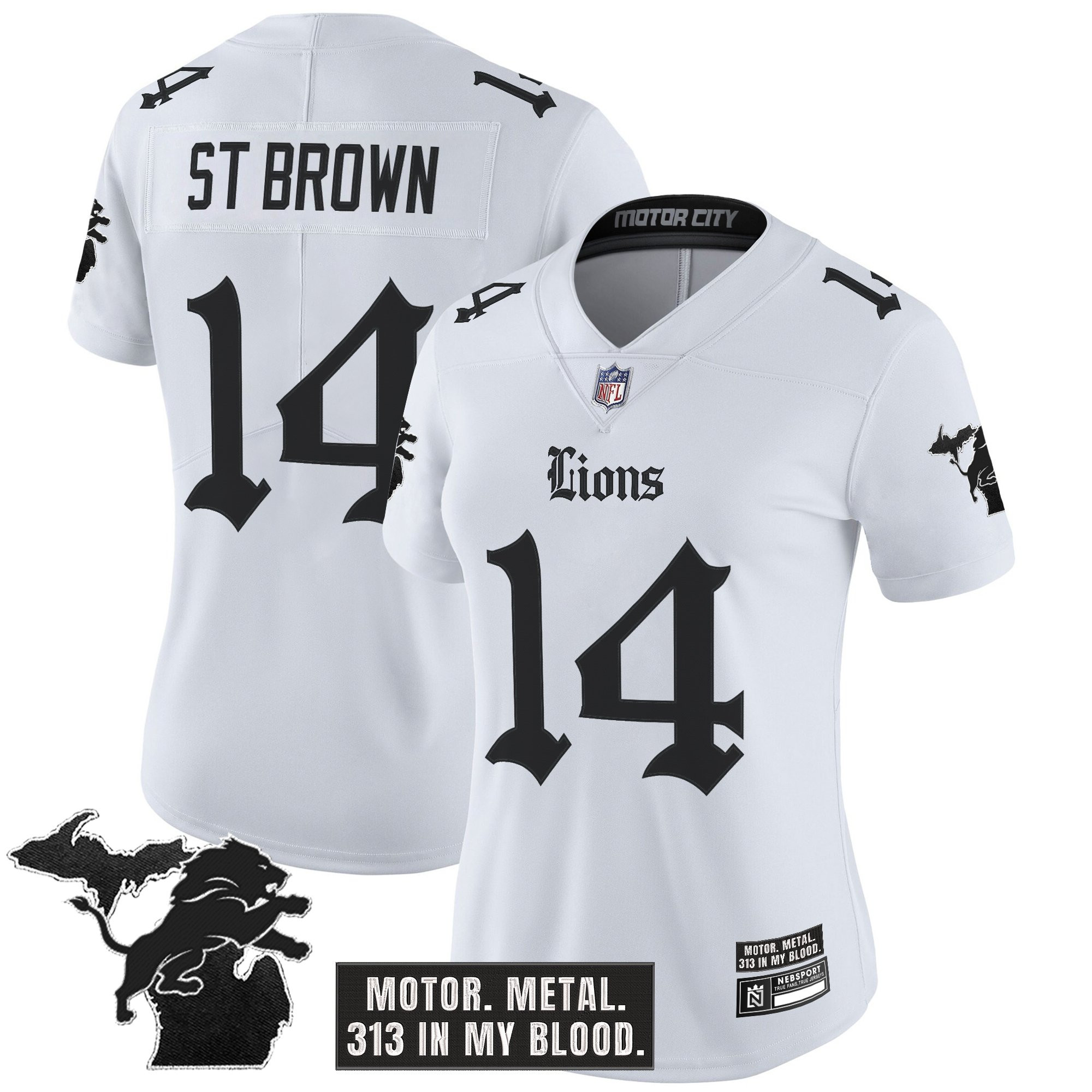 St. Brown Women's Detroit Lions 'Gothic Motor Grit Edition' Vapor Limited White Jersey - All Stitched