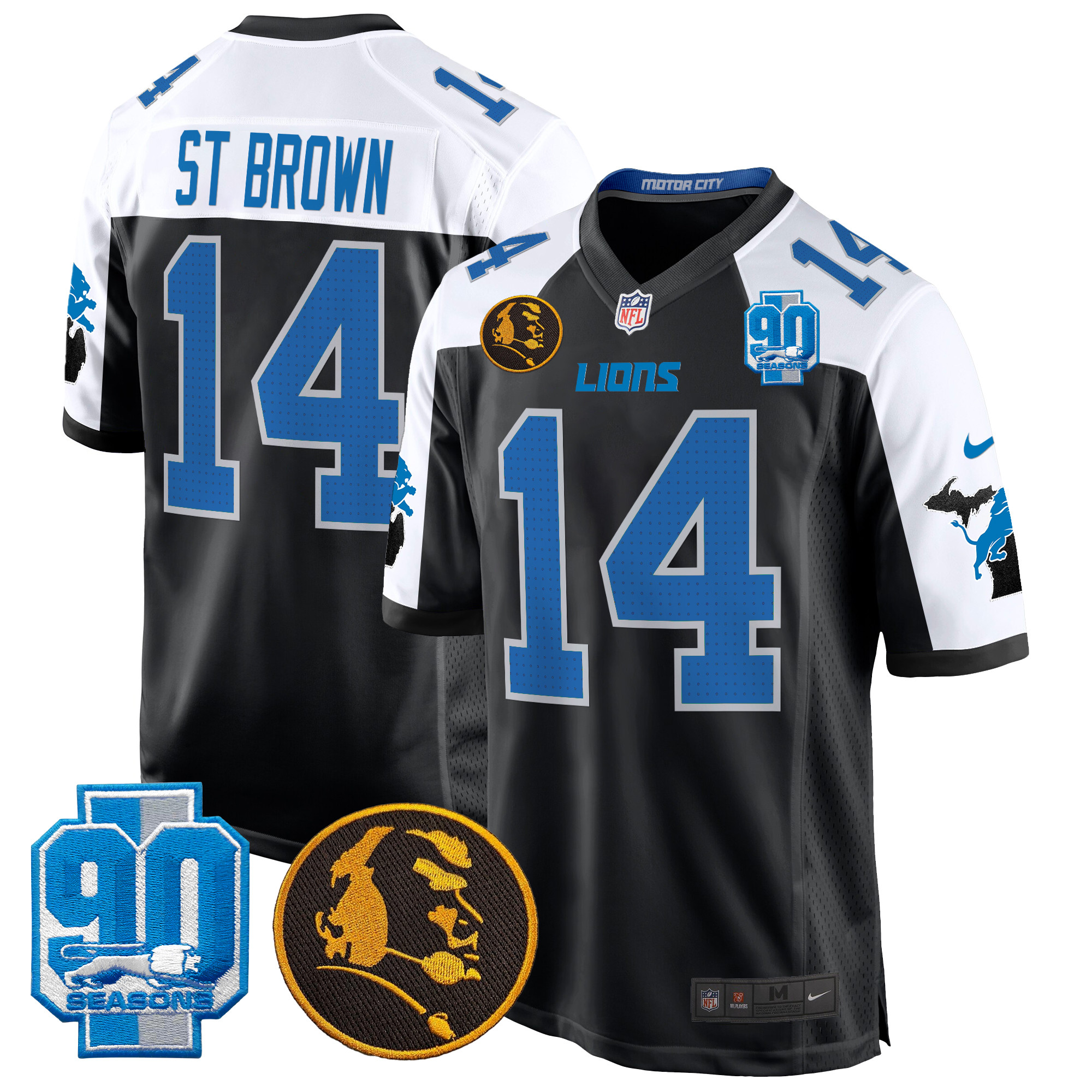St.Brown Men's Detroit Lions 2024 90th & John Madden Patch Game Alternate Jersey - All Stitched