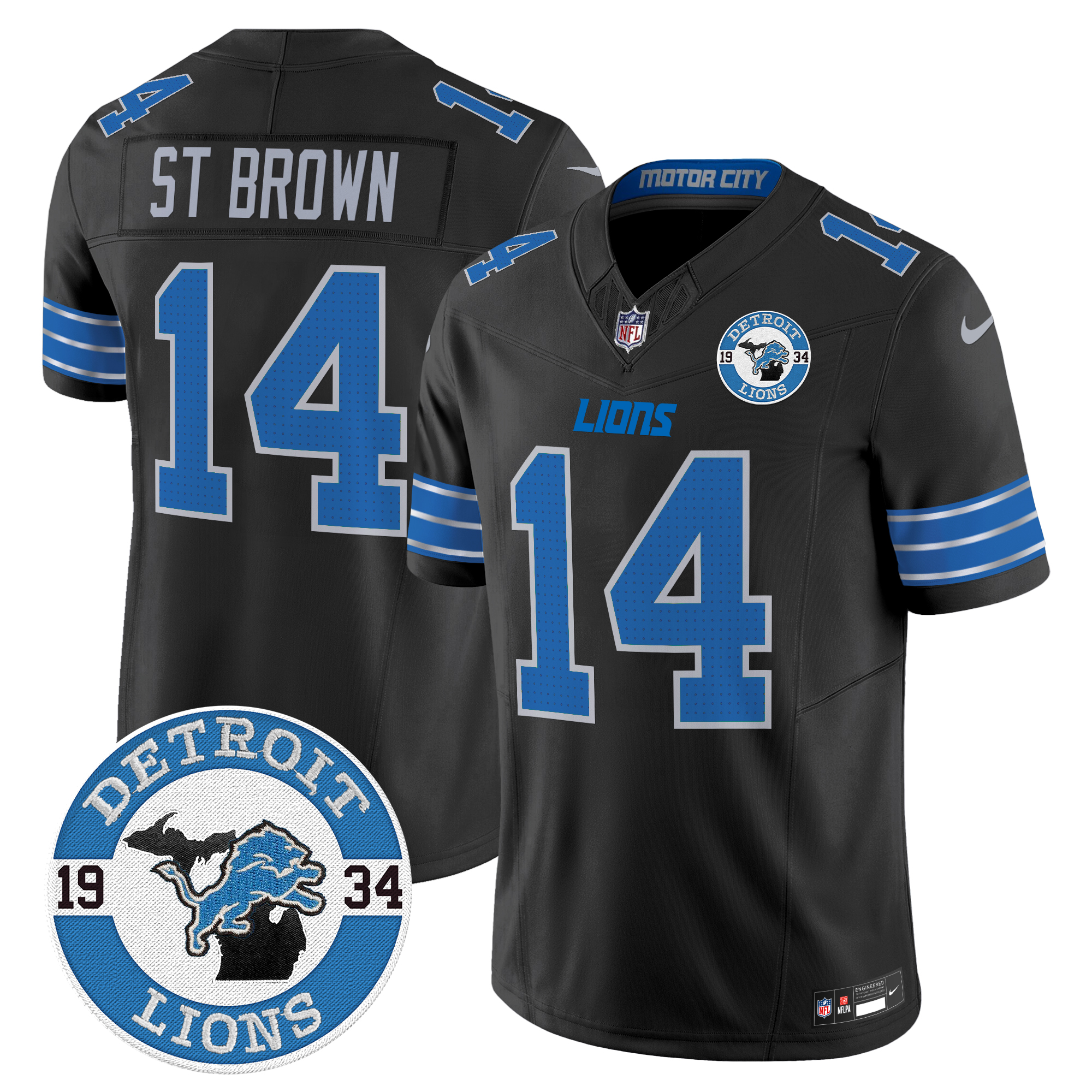 St.Brown Men's Detroit Lions 2024 Vapor Limited Black Jersey - All Stitched