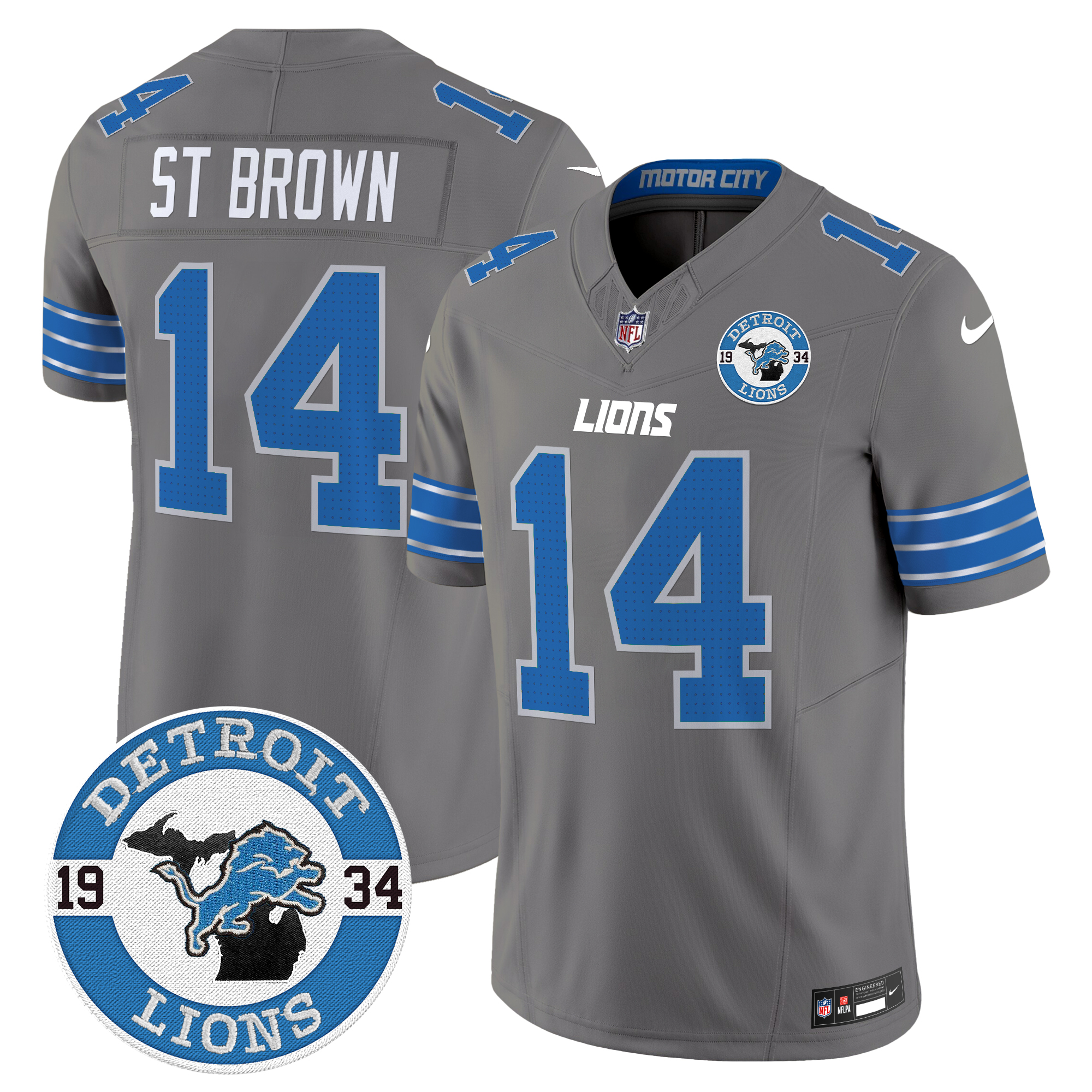 St.Brown Men's Detroit Lions 2024 Vapor Limited Gray Jersey - All Stitched