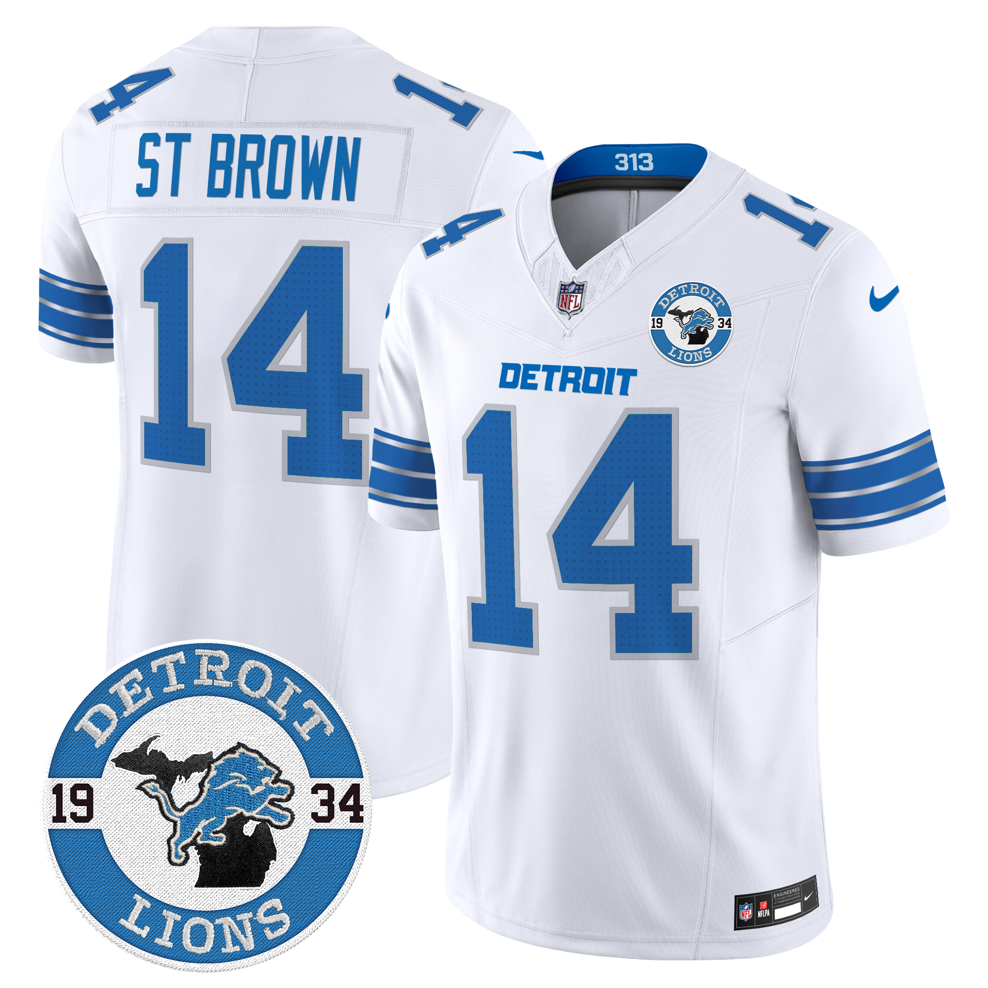 St.Brown Men's Detroit Lions 2024 Vapor Limited White Jersey - All Stitched