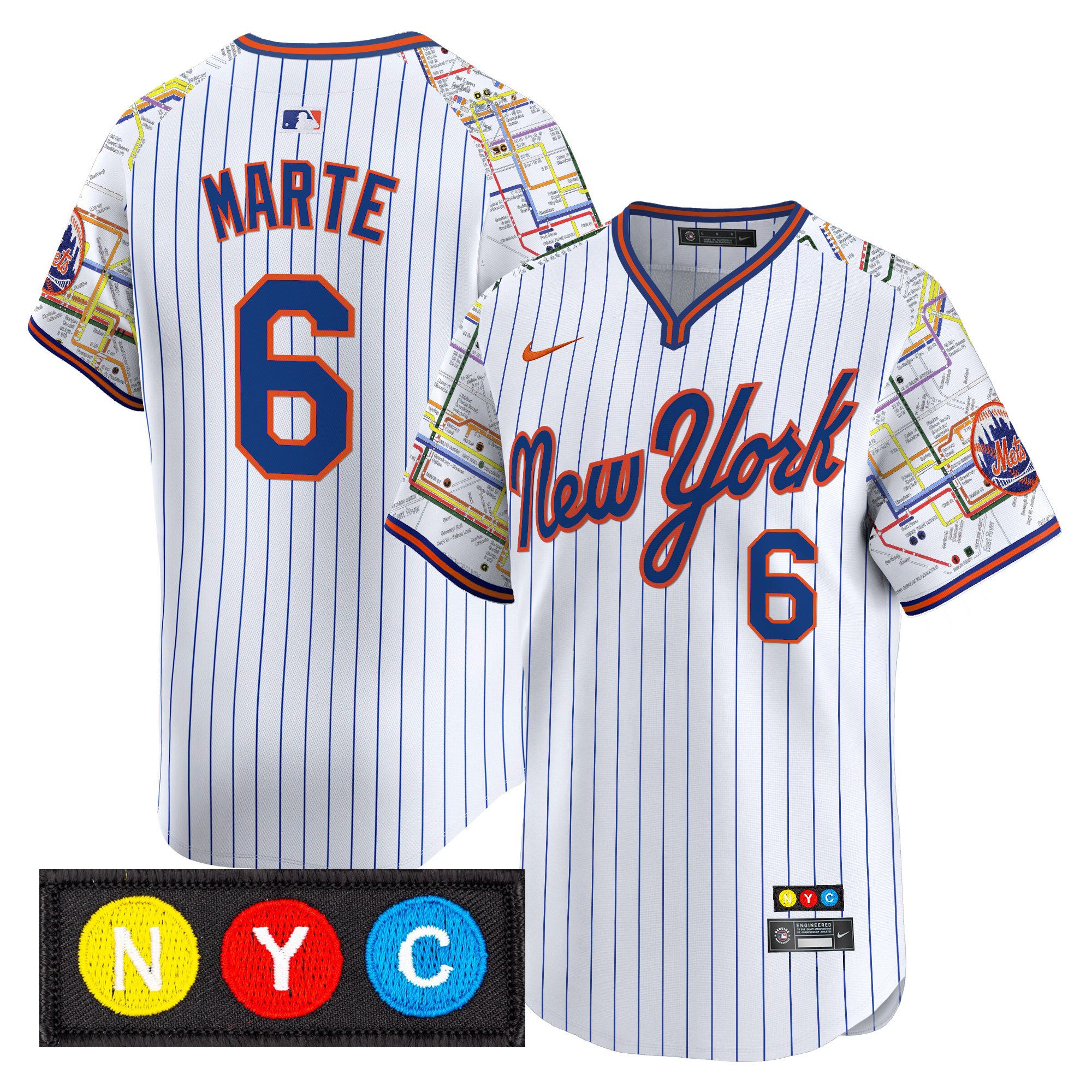 Starling Marte Men's New York Mets Subway Style Vapor Premier Limited Pinstripe Jersey - Stitched
