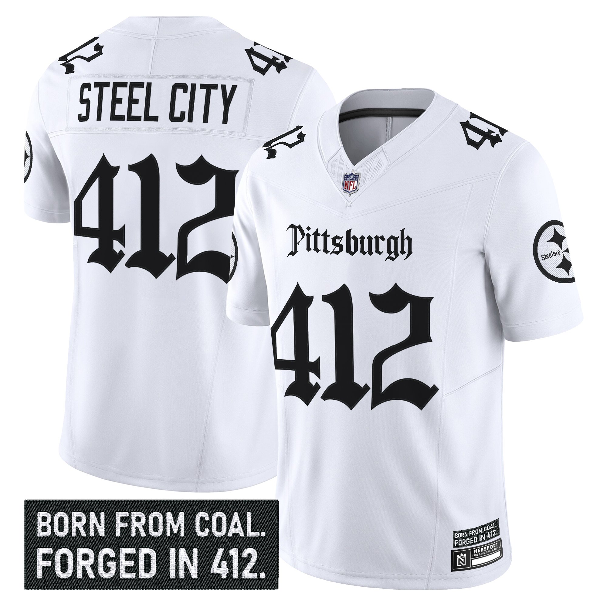 Steel City 412 Men's Pittsburgh Steelers 'Gothic Steel City Edition' Vapor Limited White Jersey - All Stitched