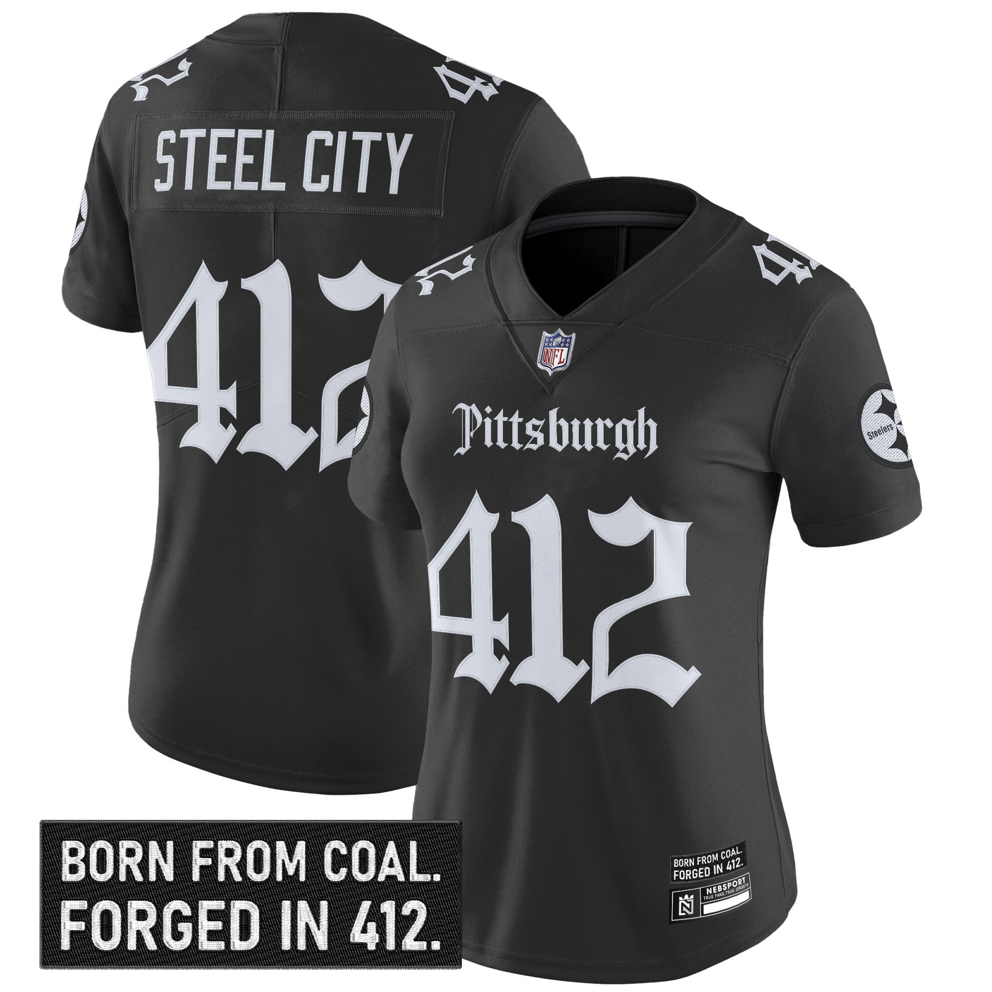 Steel City 412 Women's Pittsburgh Steelers 'Gothic Steel City Edition' Vapor Limited Black Jersey - All Stitched