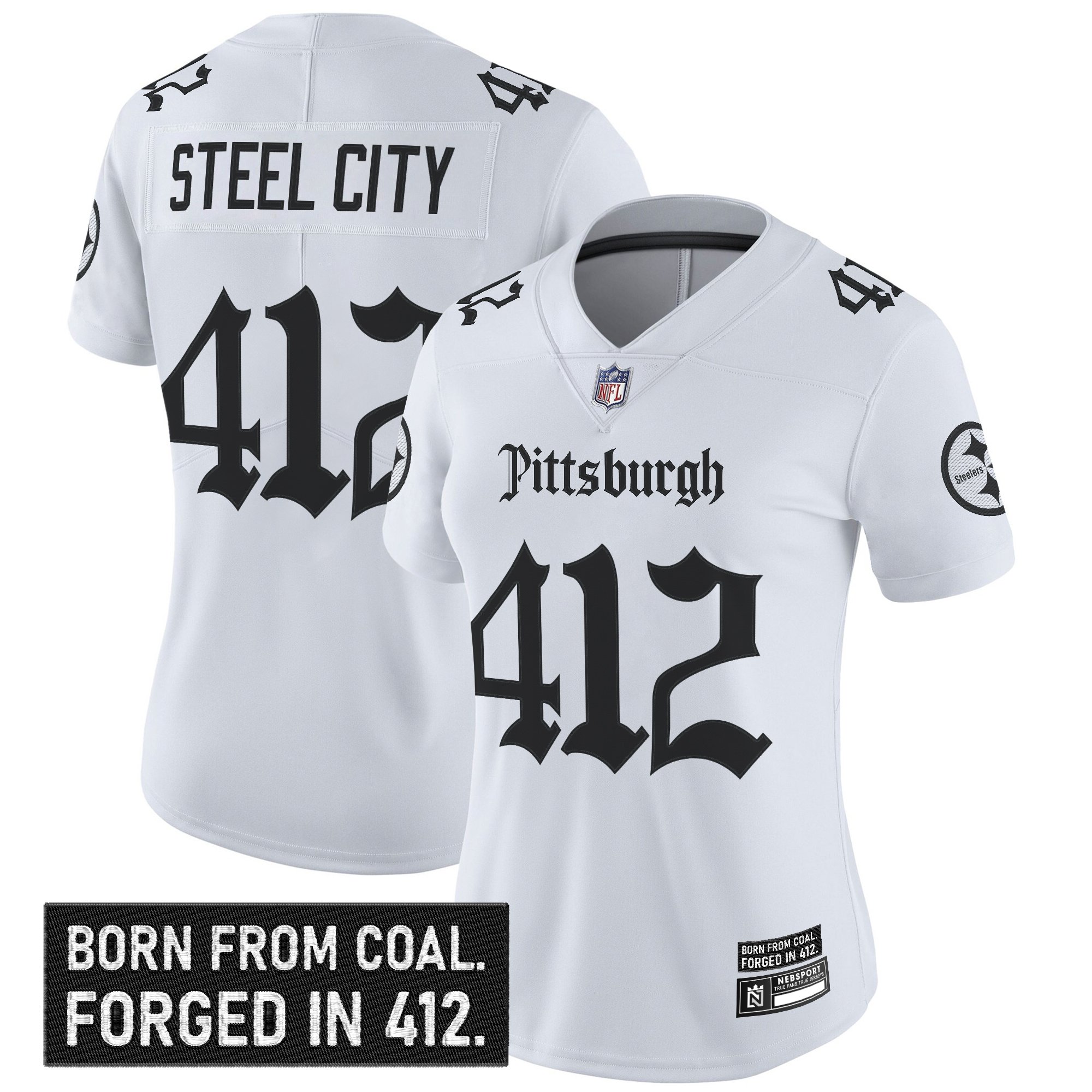 Steel City 412 Women's Pittsburgh Steelers 'Gothic Steel City Edition' Vapor Limited White Jersey - All Stitched