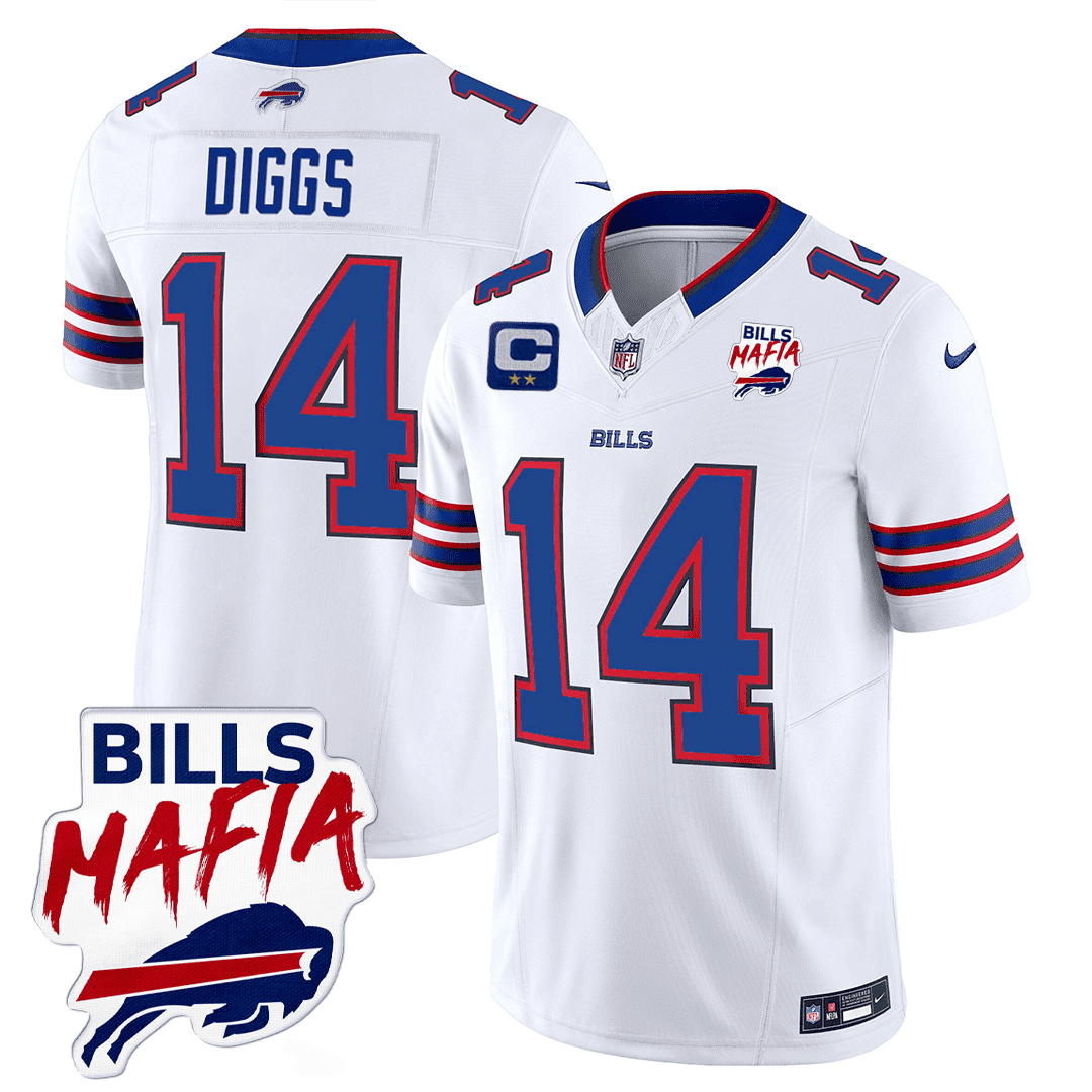 Stefon Diggs MenÃ¢â‚¬â„¢s Buffalo Bills Buffalo Bills Mafia Patch Limited White Jersey - All Stitched