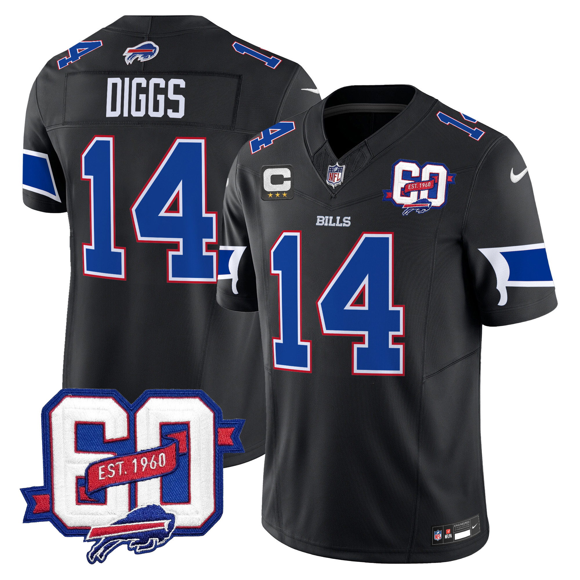 Stefon Diggs Men's Buffalo Bills 60th Anniversary Patch Vapor Limited Black Jersey - All Stitched