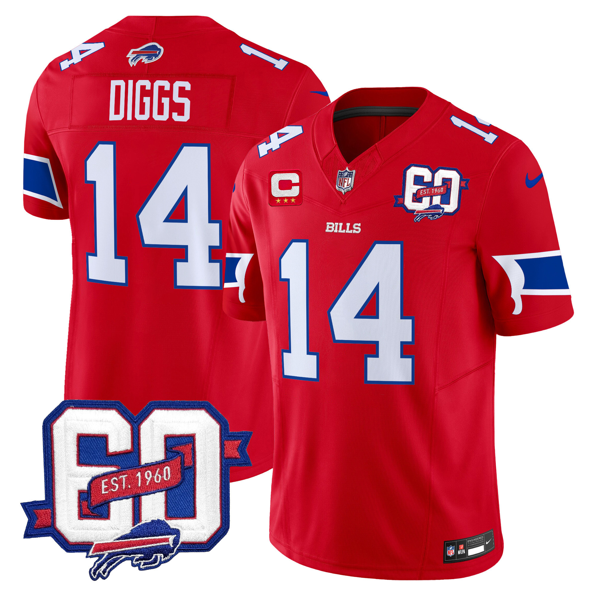 Stefon Diggs Men's Buffalo Bills 60th Anniversary Patch Vapor Limited Red Jersey - All Stitched