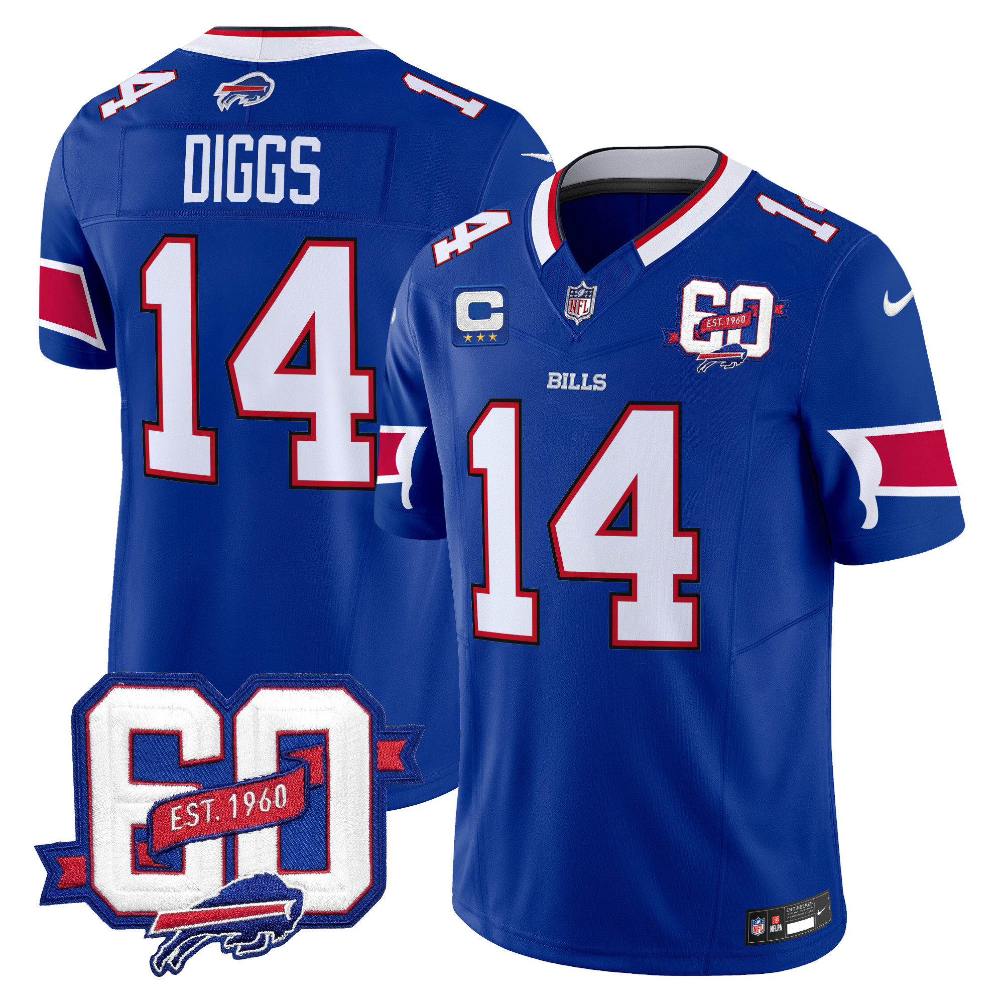 Stefon Diggs Men's Buffalo Bills 60th Anniversary Patch Vapor Limited Royal Jersey - All Stitched