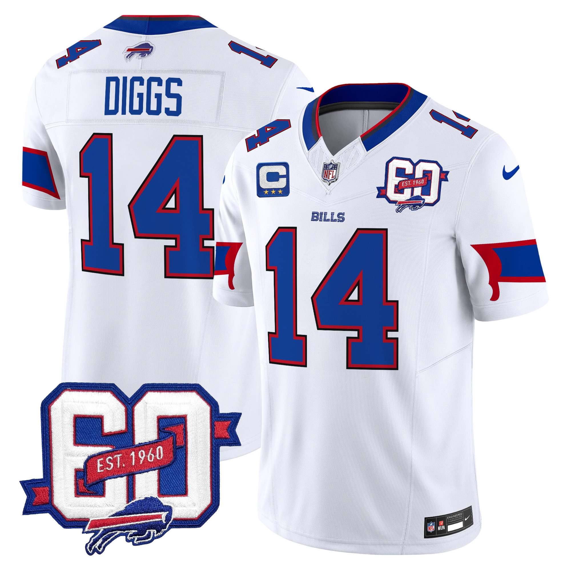 Stefon Diggs Men's Buffalo Bills 60th Anniversary Patch Vapor Limited White Jersey - All Stitched