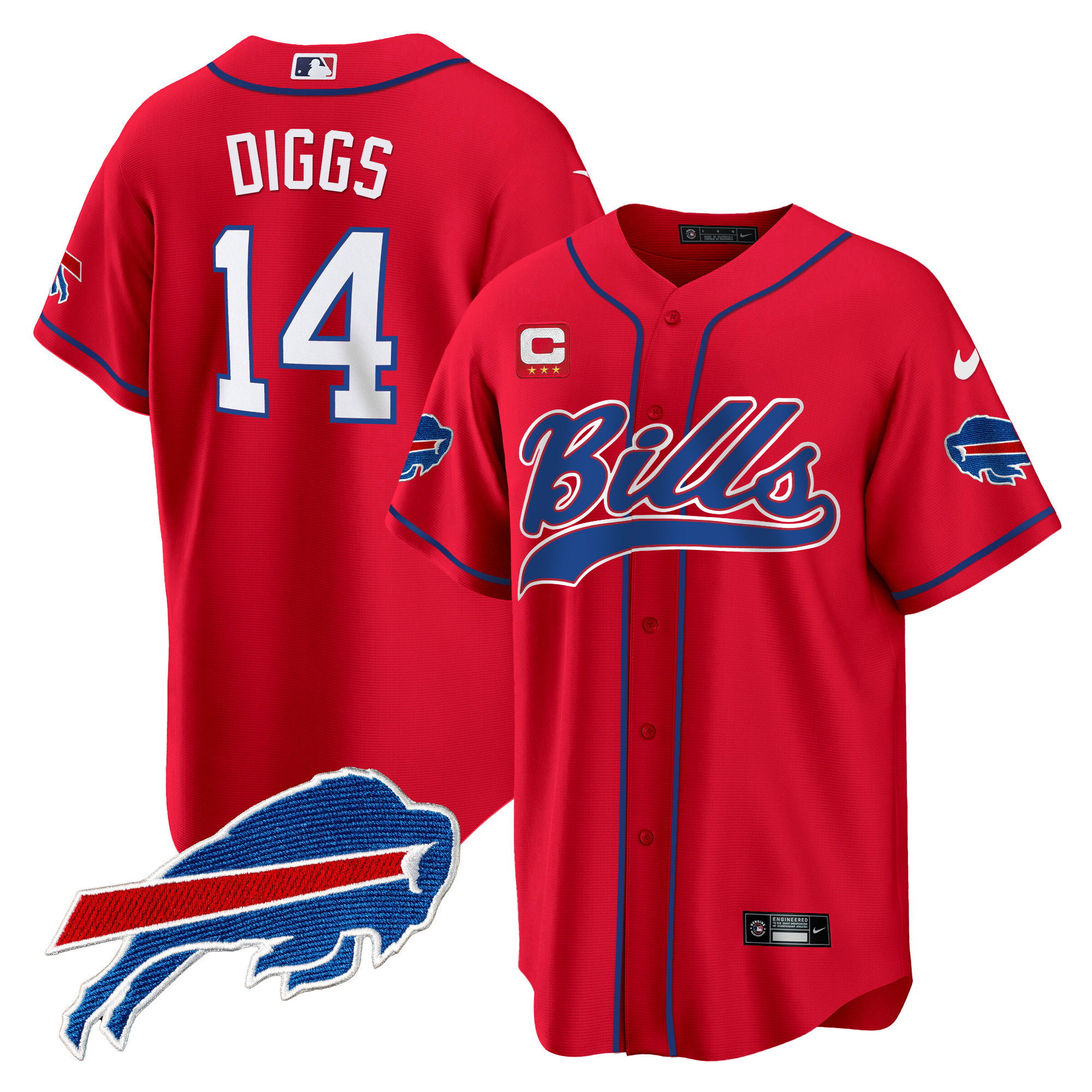 Stefon Diggs Men's Buffalo Bills Baseball Red Jersey - All Stitched