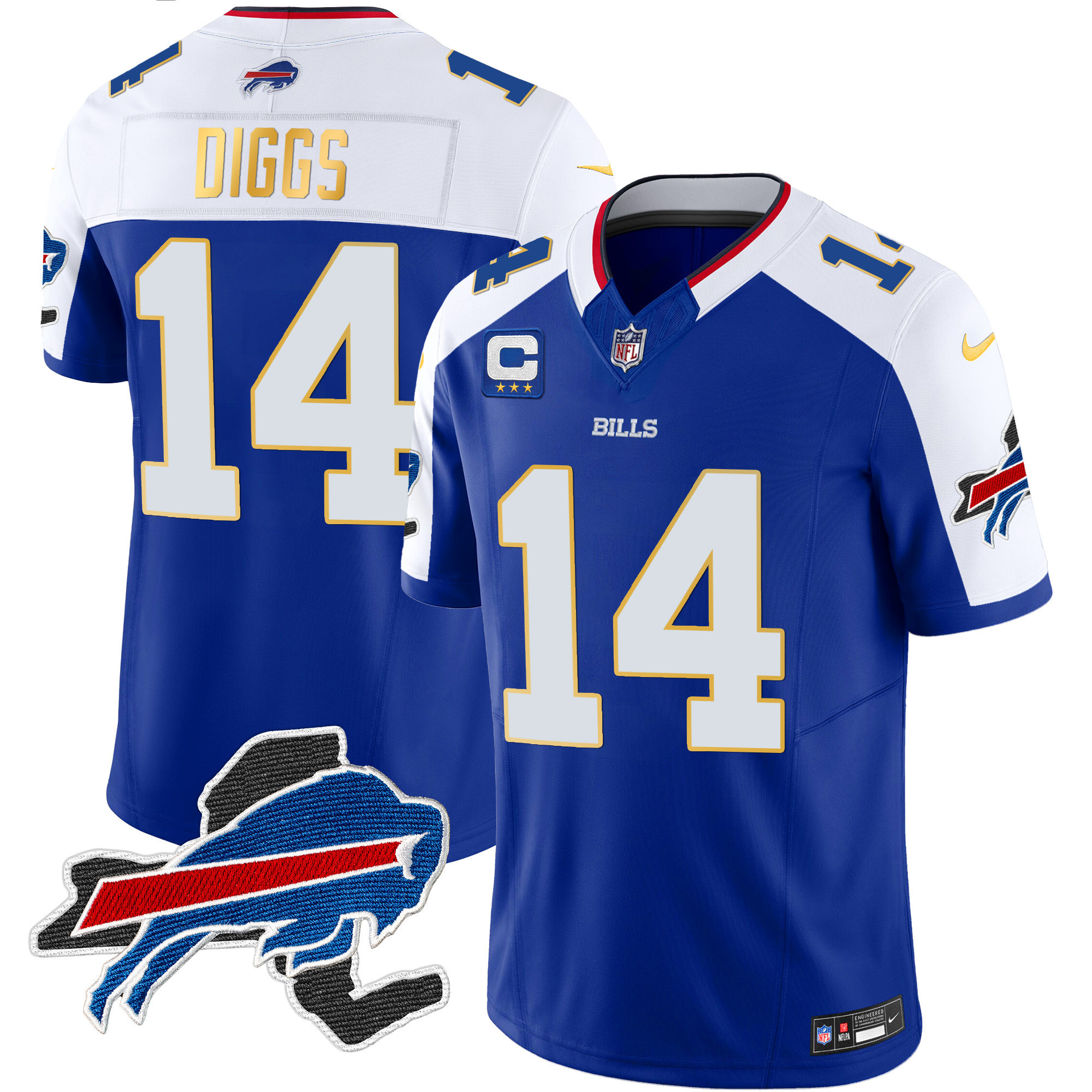 Stefon Diggs Men's Buffalo Bills New York Patch Gold Trim Vapor Royal Alternate Jersey - All Stitched