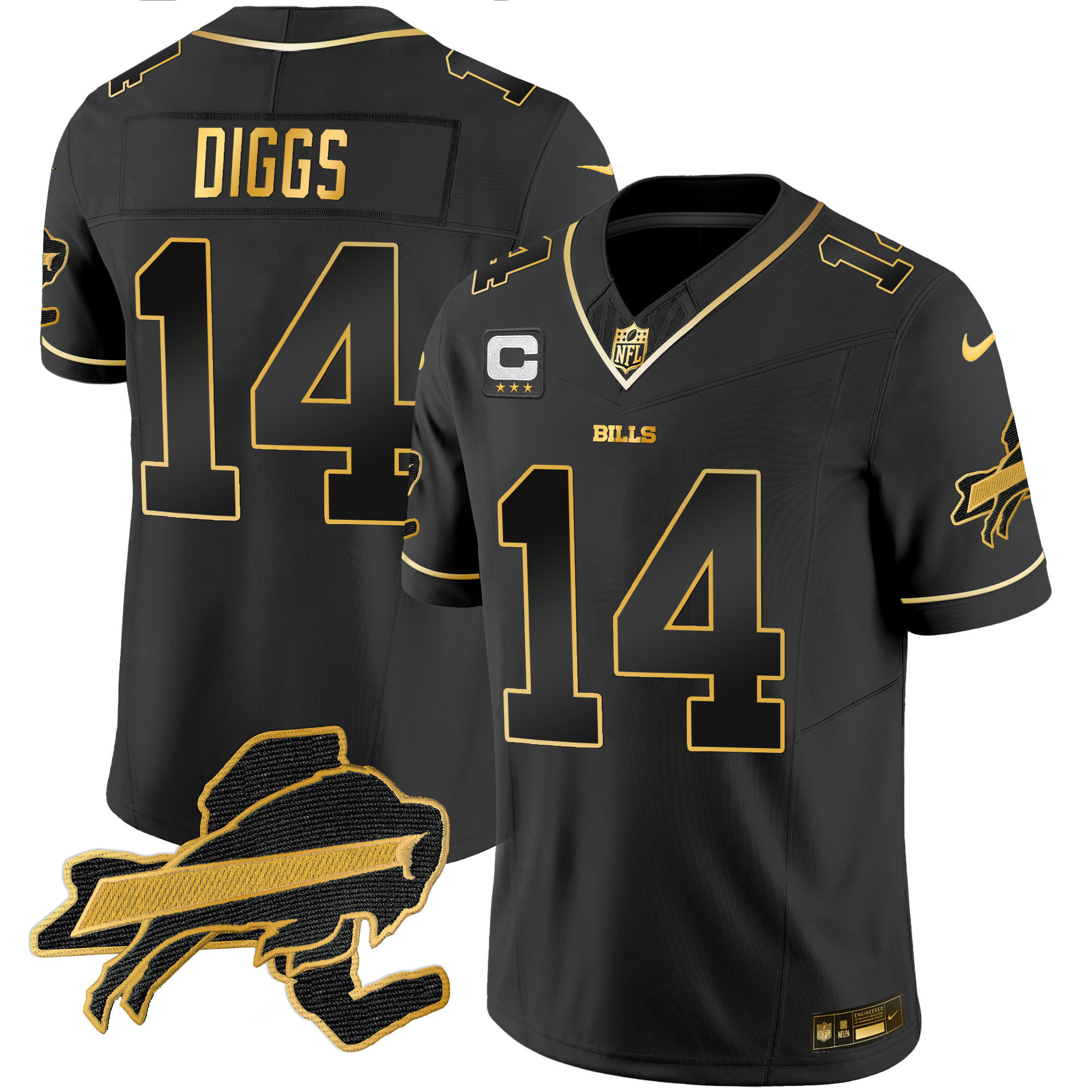 Stefon Diggs Men's Buffalo Bills New York Patch Gold Vapor Limited Black Gold Jersey - All Stitched