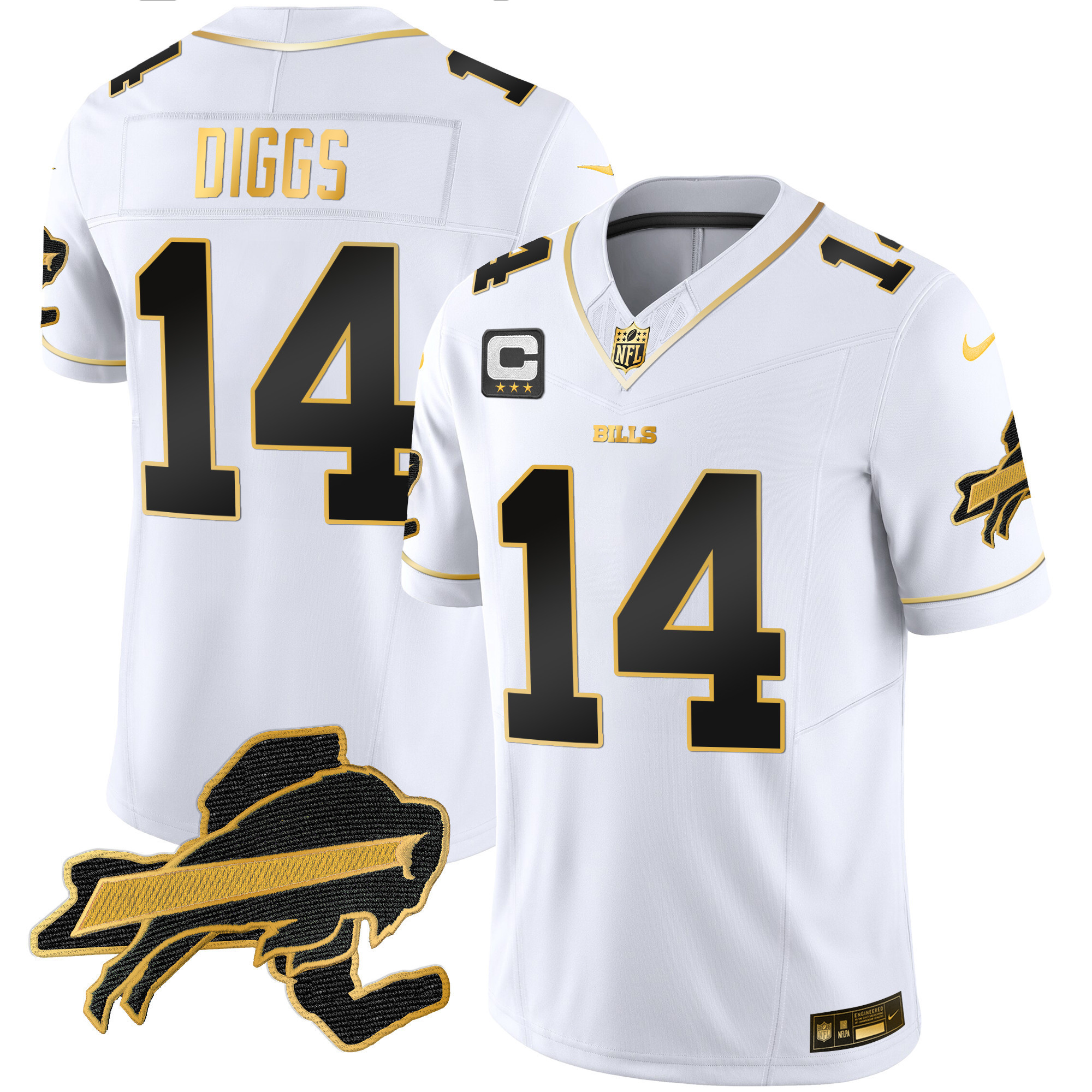 Stefon Diggs Men's Buffalo Bills New York Patch Gold Vapor Limited White Gold Jersey - All Stitched