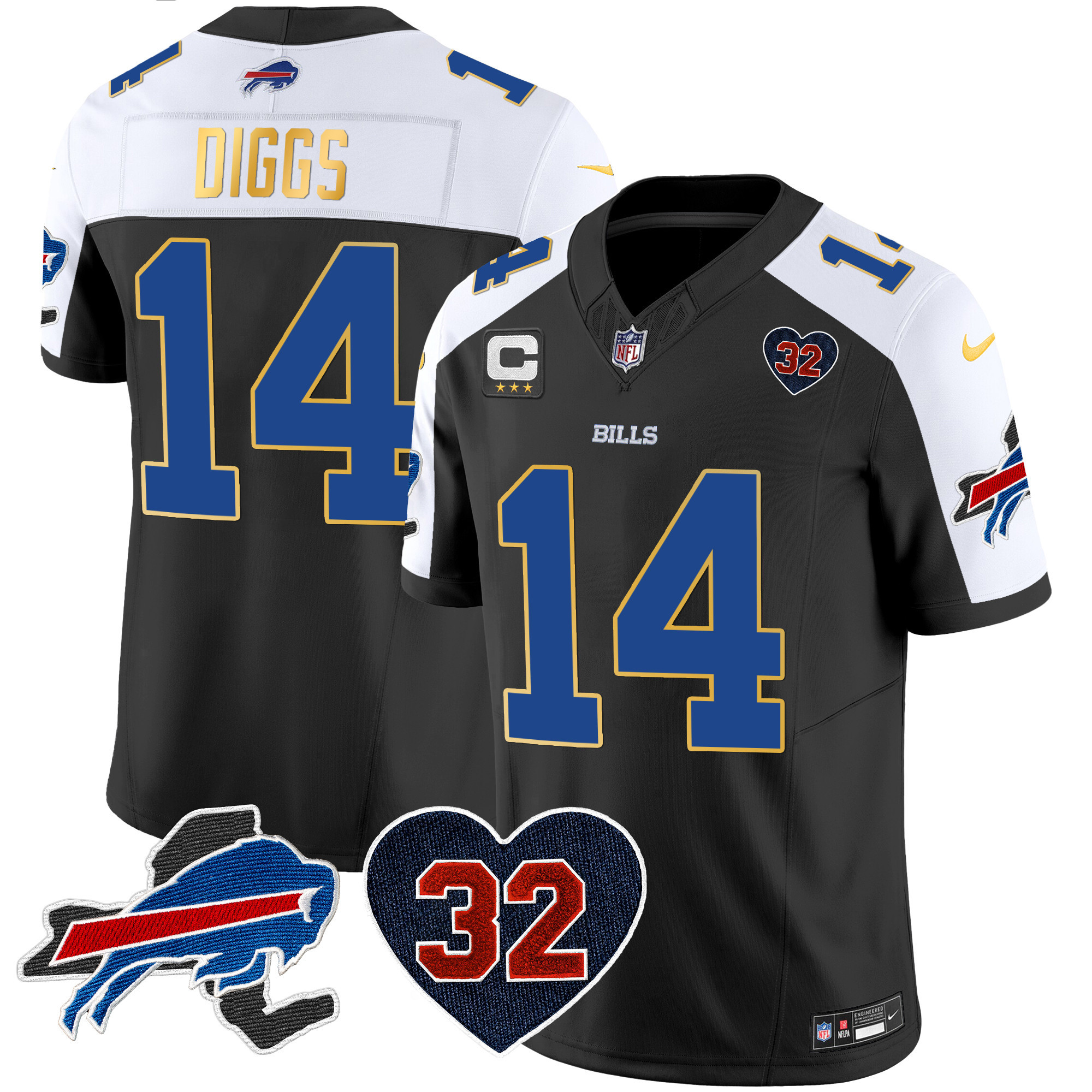 Stefon Diggs Men's Buffalo Bills O.J. Simpson Patch Gold Trim Vapor Limited Black Alternate Jersey - All Stitched