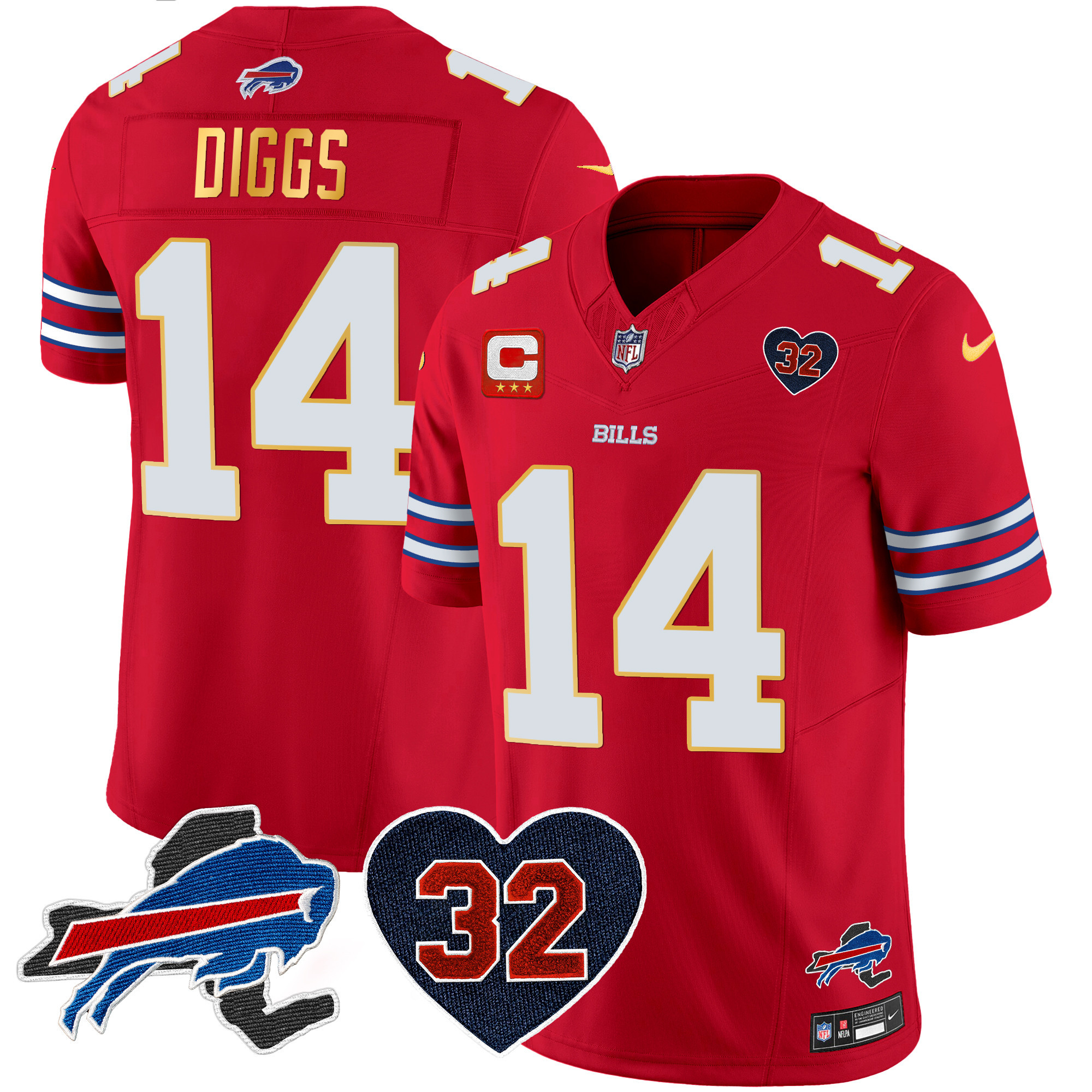 Stefon Diggs Men's Buffalo Bills O.J. Simpson Patch Gold Trim Vapor Limited Red Jersey - All Stitched