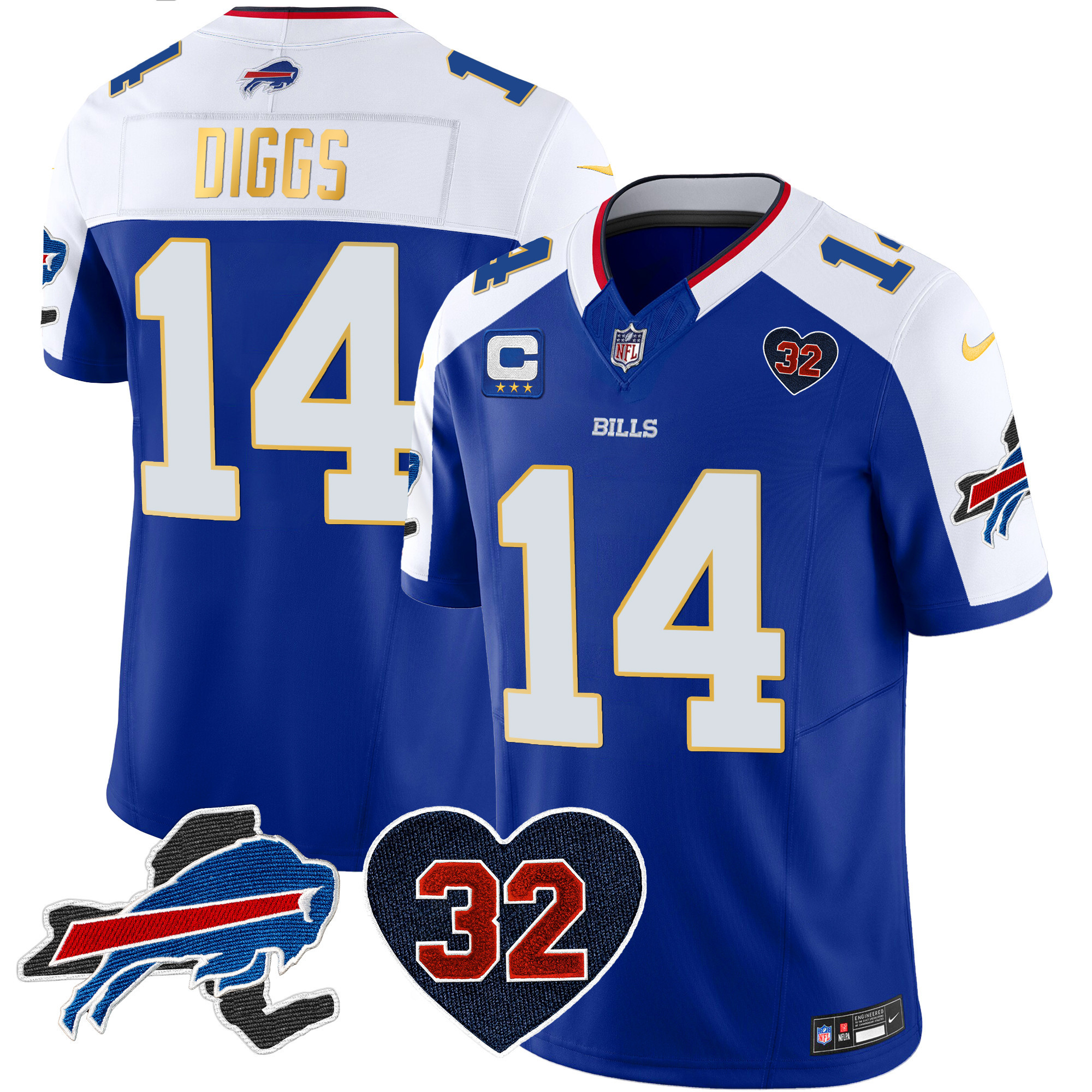 Stefon Diggs Men's Buffalo Bills O.J. Simpson Patch Gold Trim Vapor Limited Royal Alternate Jersey - All Stitched