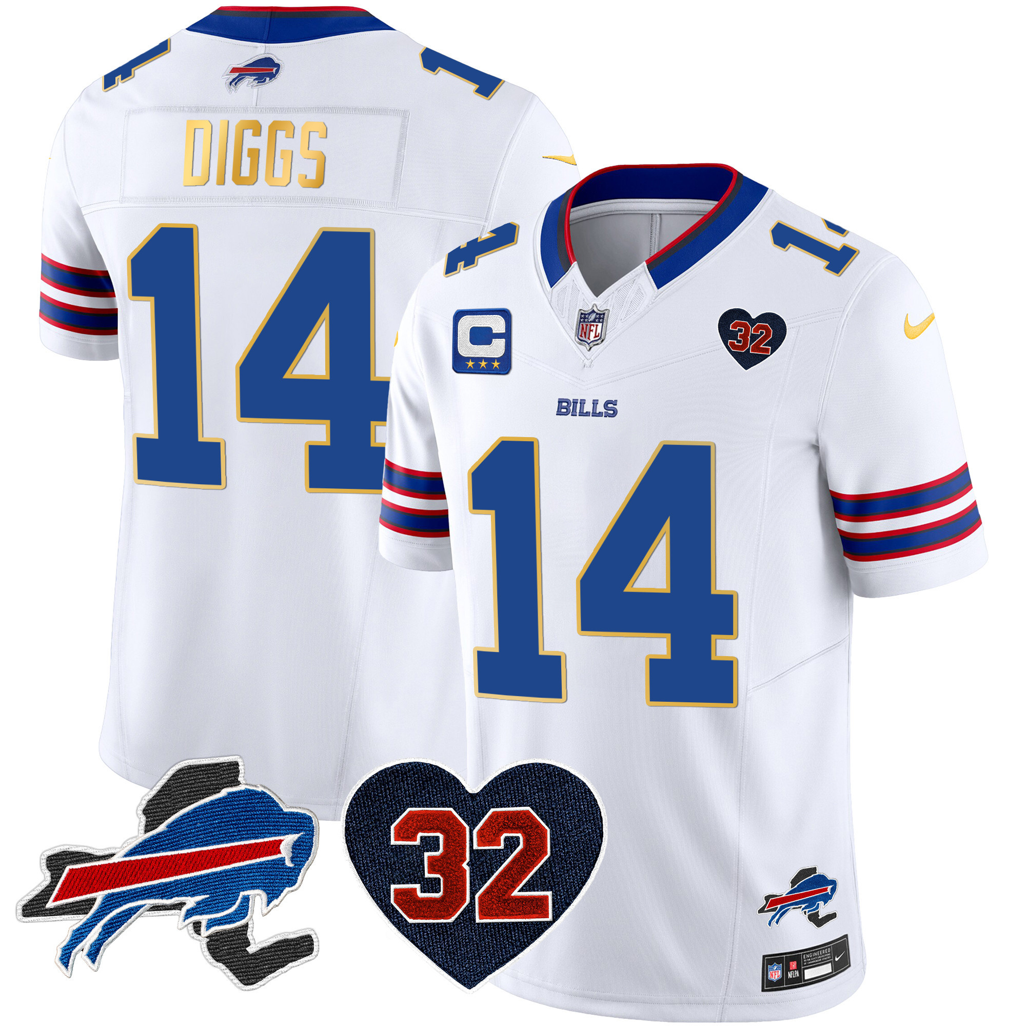 Stefon Diggs Men's Buffalo Bills O.J. Simpson Patch Gold Trim Vapor Limited White Jersey - All Stitched