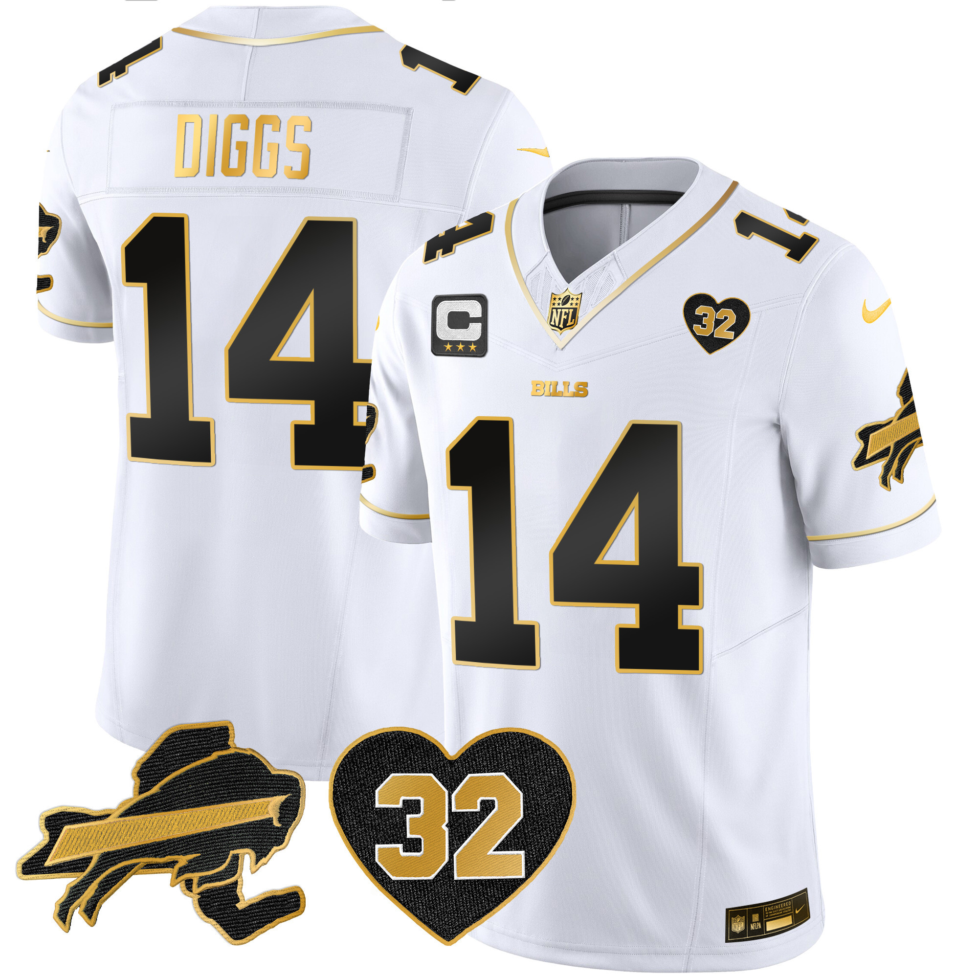 Stefon Diggs Men's Buffalo Bills O.J. Simpson Patch Gold Vapor Limited White Gold Jersey - All Stitched
