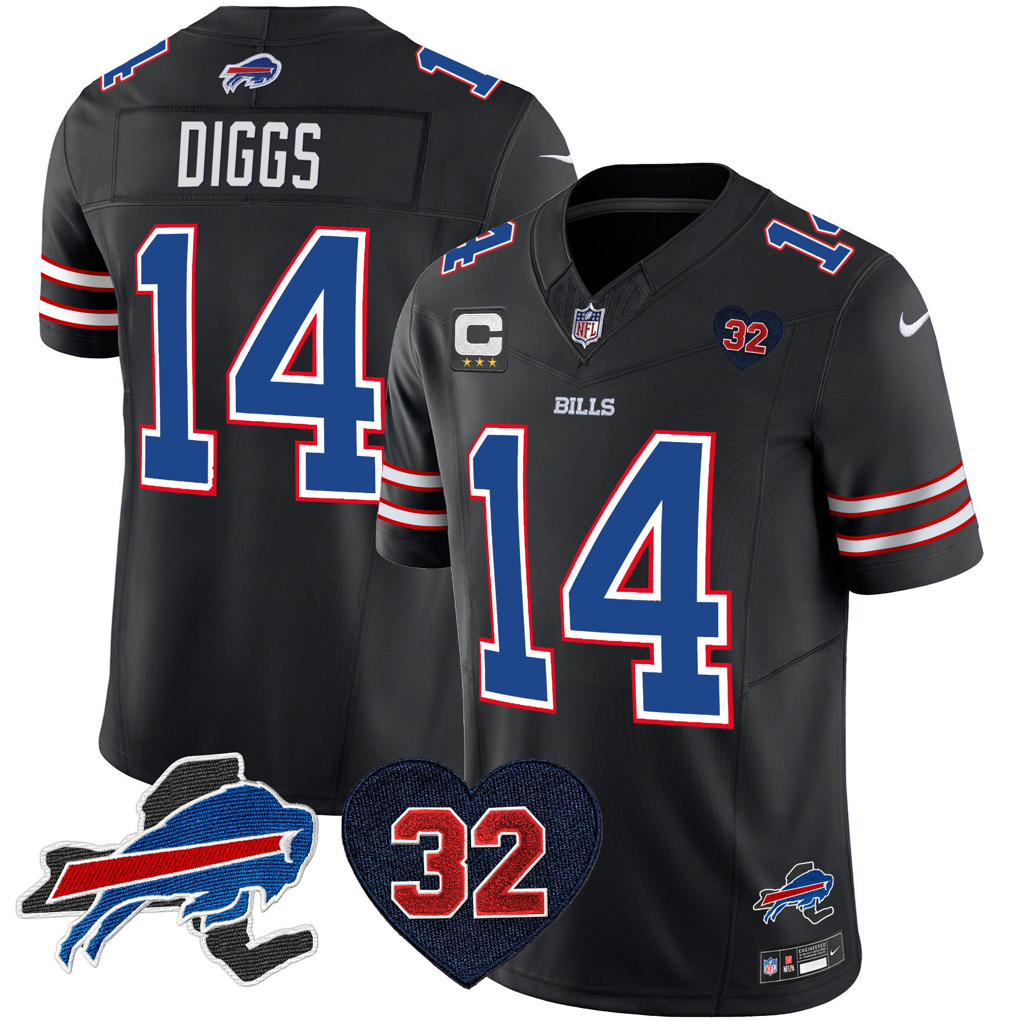 Stefon Diggs Men's Buffalo Bills O.J. Simpson Patch Vapor Limited Black Jersey - All Stitched