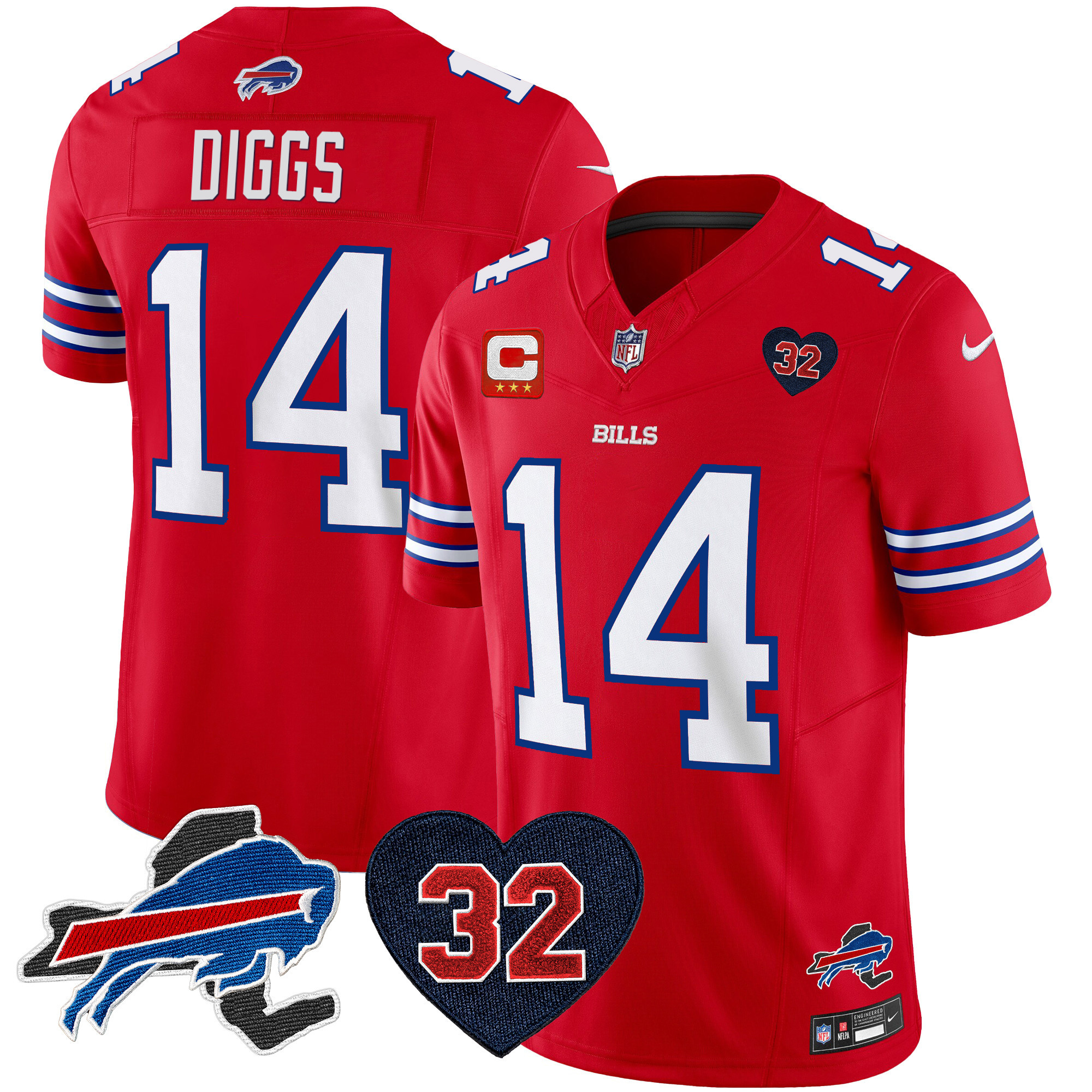 Stefon Diggs Men's Buffalo Bills O.J. Simpson Patch Vapor Limited Red Jersey - All Stitched