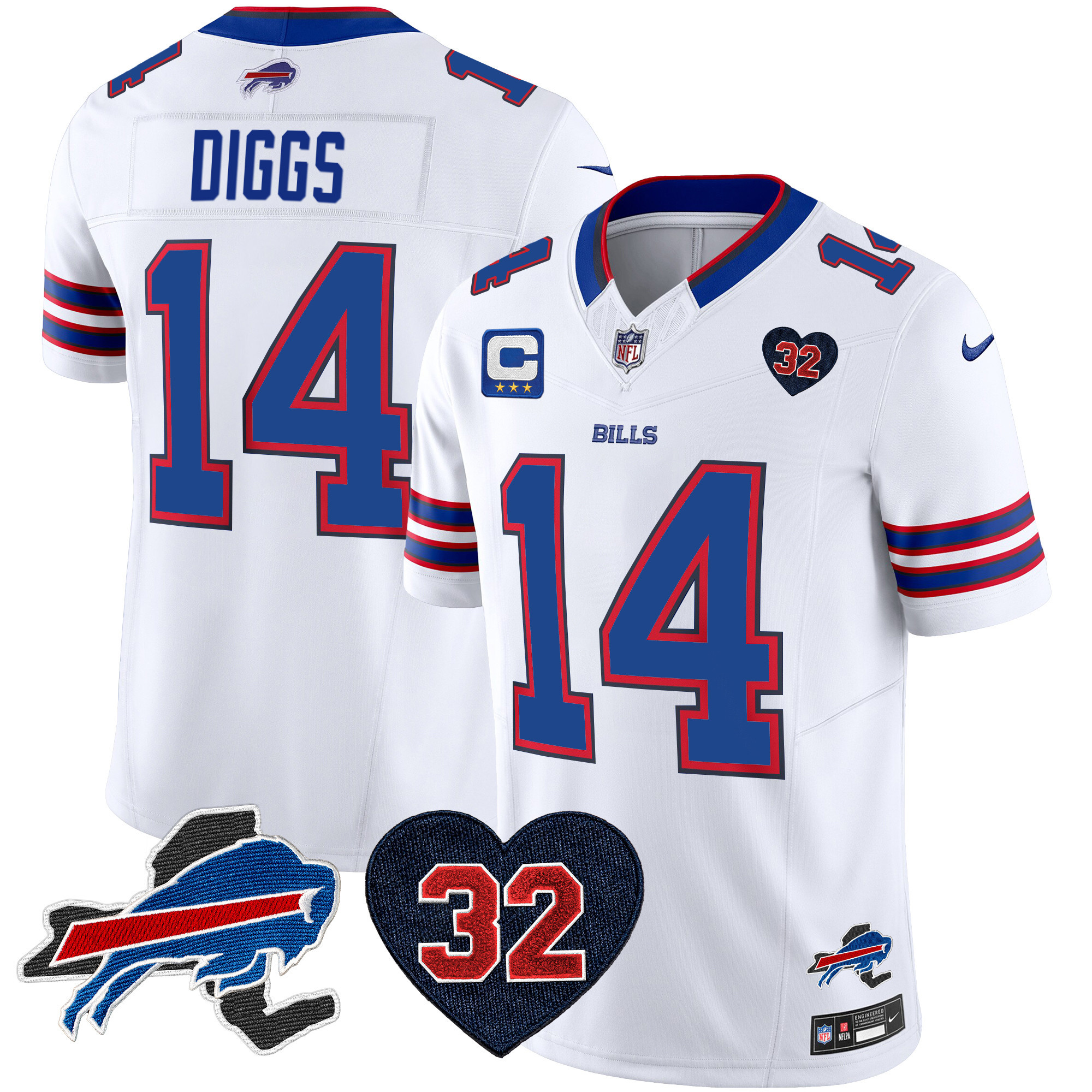 Stefon Diggs Men's Buffalo Bills O.J. Simpson Patch Vapor Limited White Jersey - All Stitched
