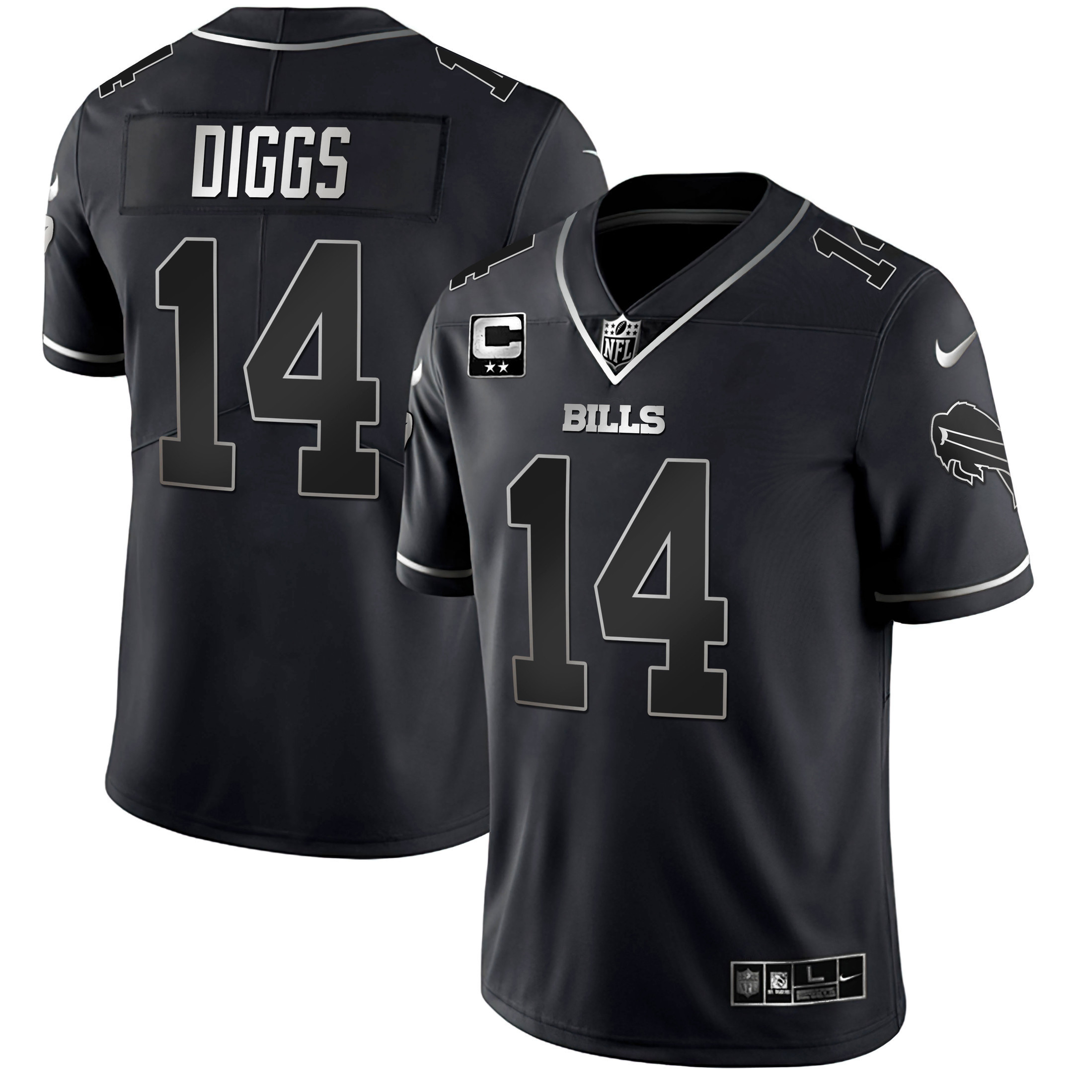 Stefon Diggs Men's Buffalo Bills White Gold & Black Gold - All Stitched Black Silver Jersey - All Stitched