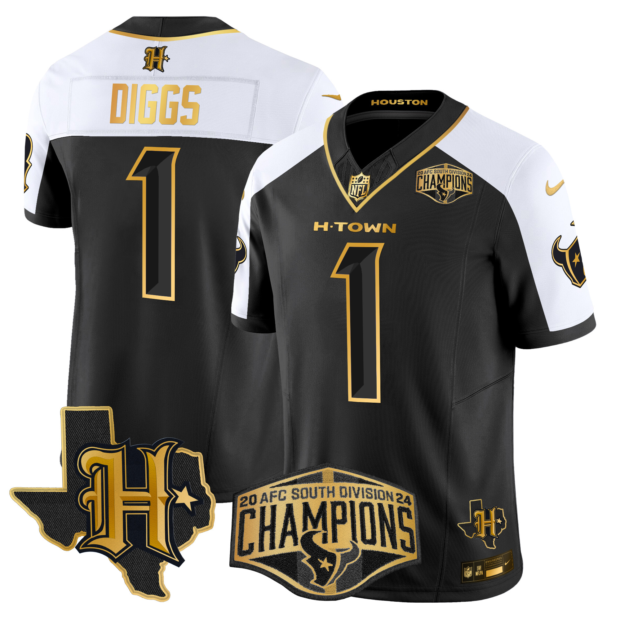 Stefon Diggs Men's Houston Texans 2024 AFC South Division Champions Patch Gold Vapor Limited Alternate Jersey - All Stitched