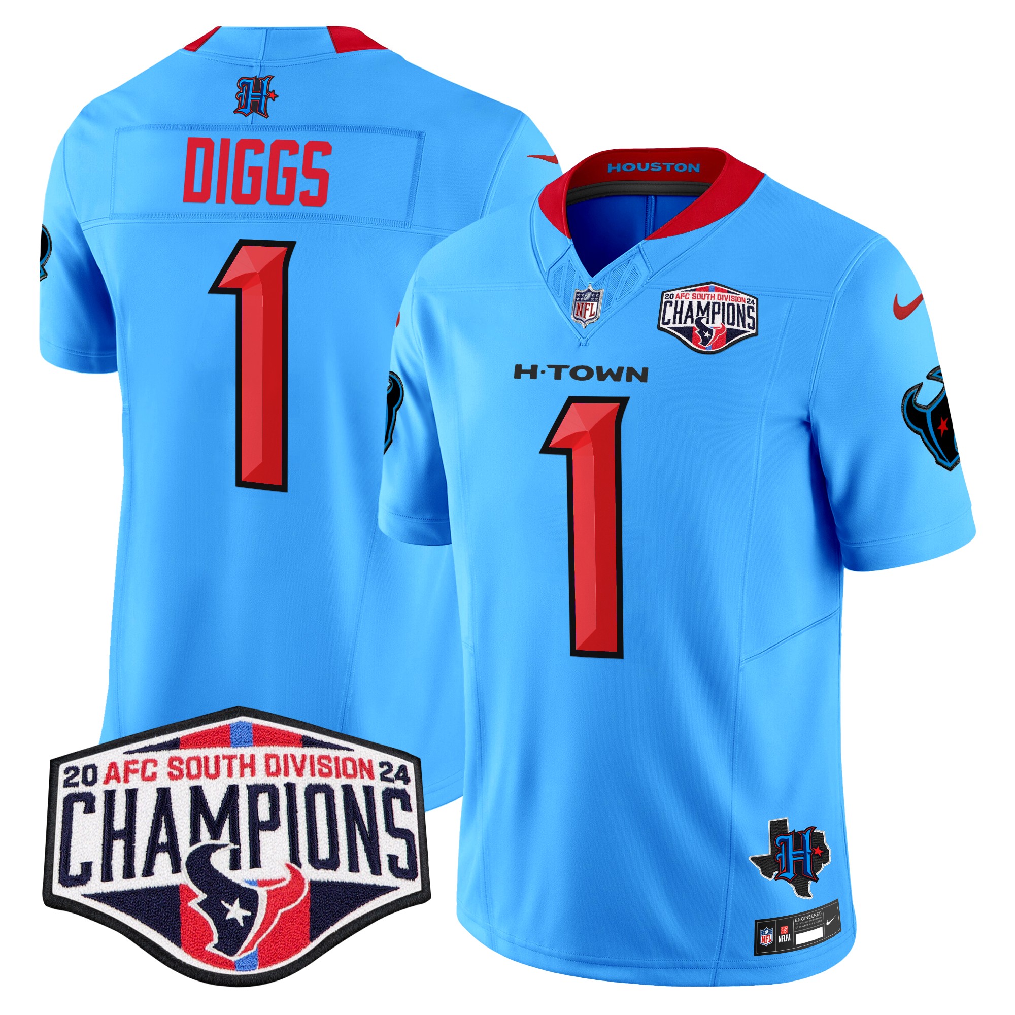 Stefon Diggs Men's Houston Texans 2024 AFC South Division Champions Patch Vapor Limited Blue. Jersey - All Stitched