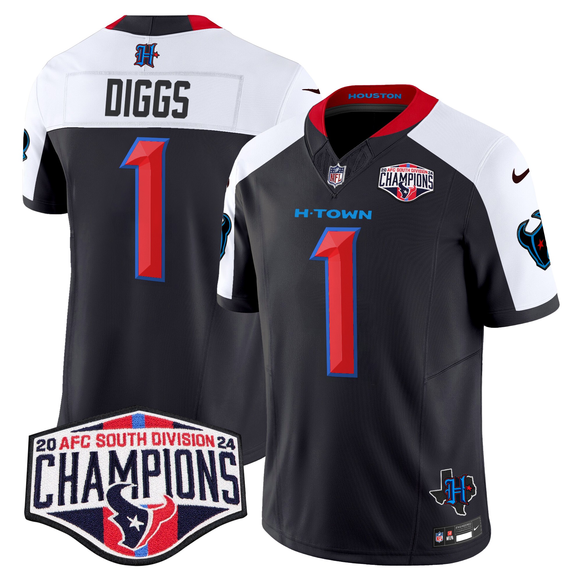 Stefon Diggs Men's Houston Texans 2024 AFC South Division Champions Patch Vapor Limited Navy Alternate Jersey - All Stitched