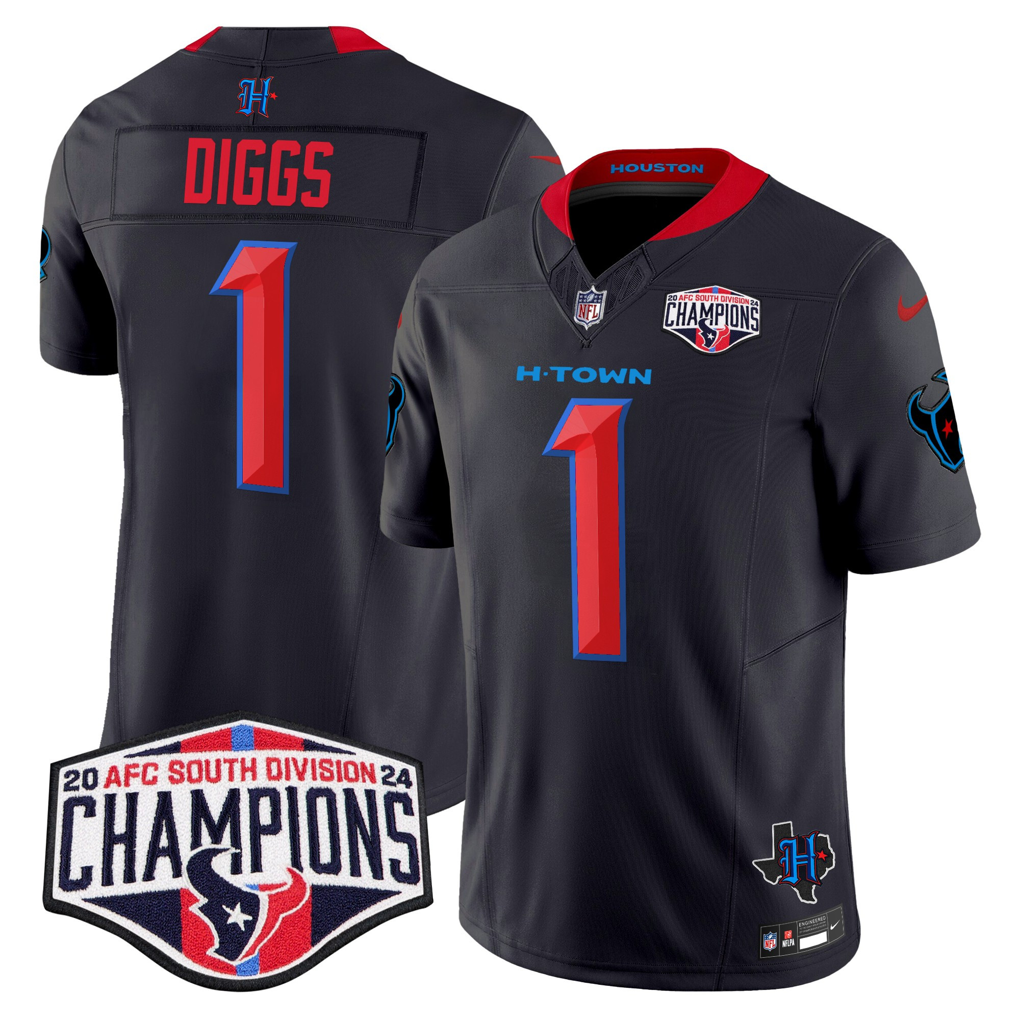 Stefon Diggs Men's Houston Texans 2024 AFC South Division Champions Patch Vapor Limited Navy Limited Jersey - All Stitched