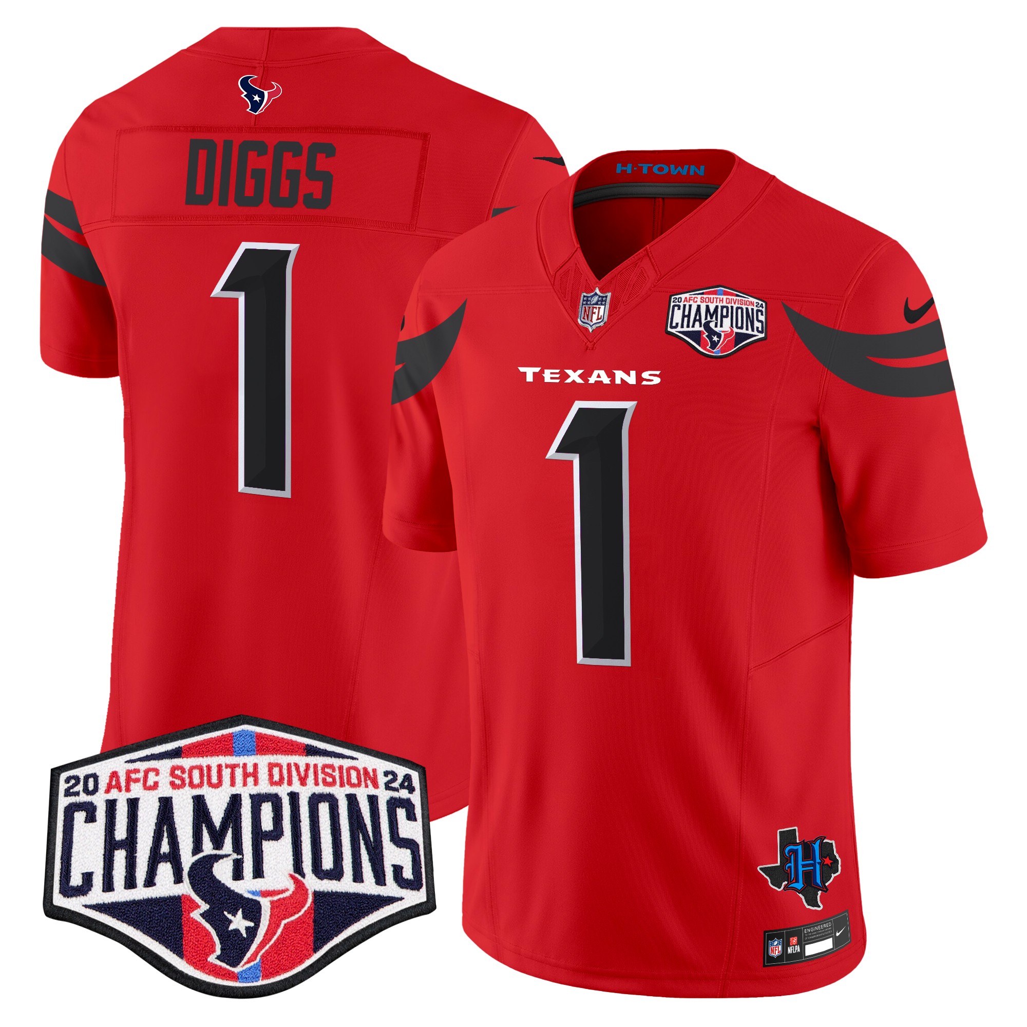Stefon Diggs Men's Houston Texans 2024 AFC South Division Champions Patch Vapor Limited Red Jersey - All Stitched