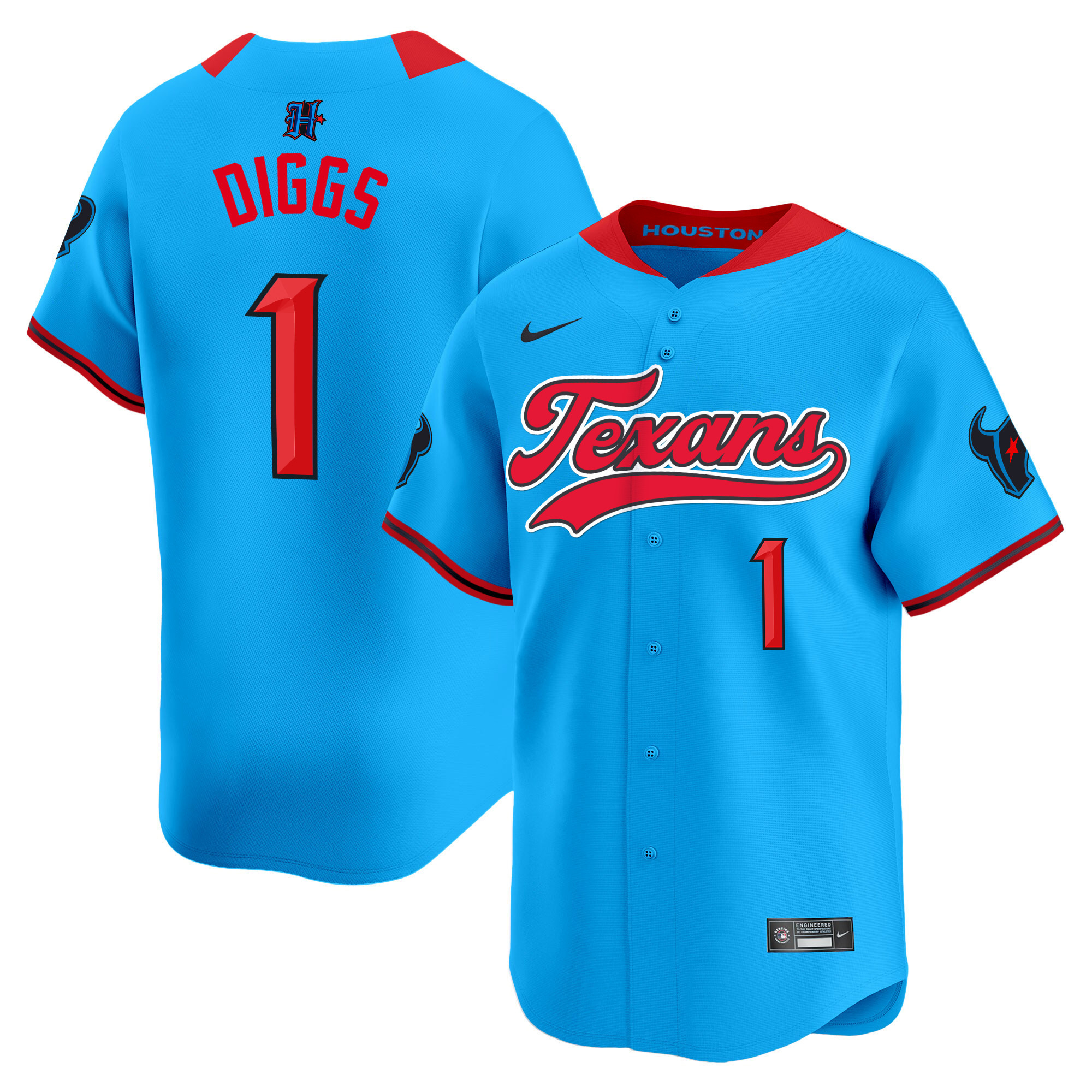 Stefon Diggs Men's Houston Texans 2024 Baseball Blue Jersey - All Stitched