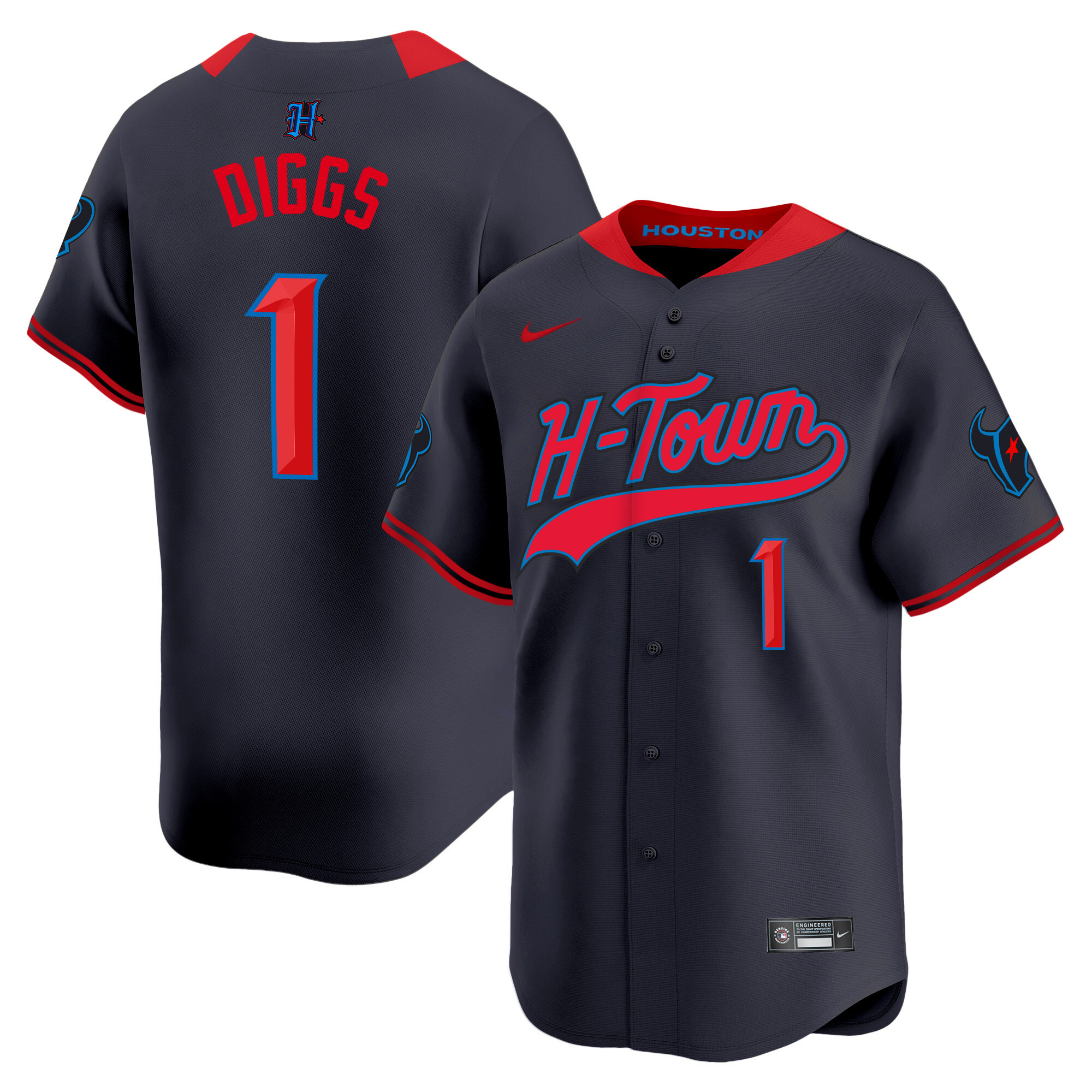 Stefon Diggs Men's Houston Texans 2024 Baseball Navy Limited Jersey - All Stitched