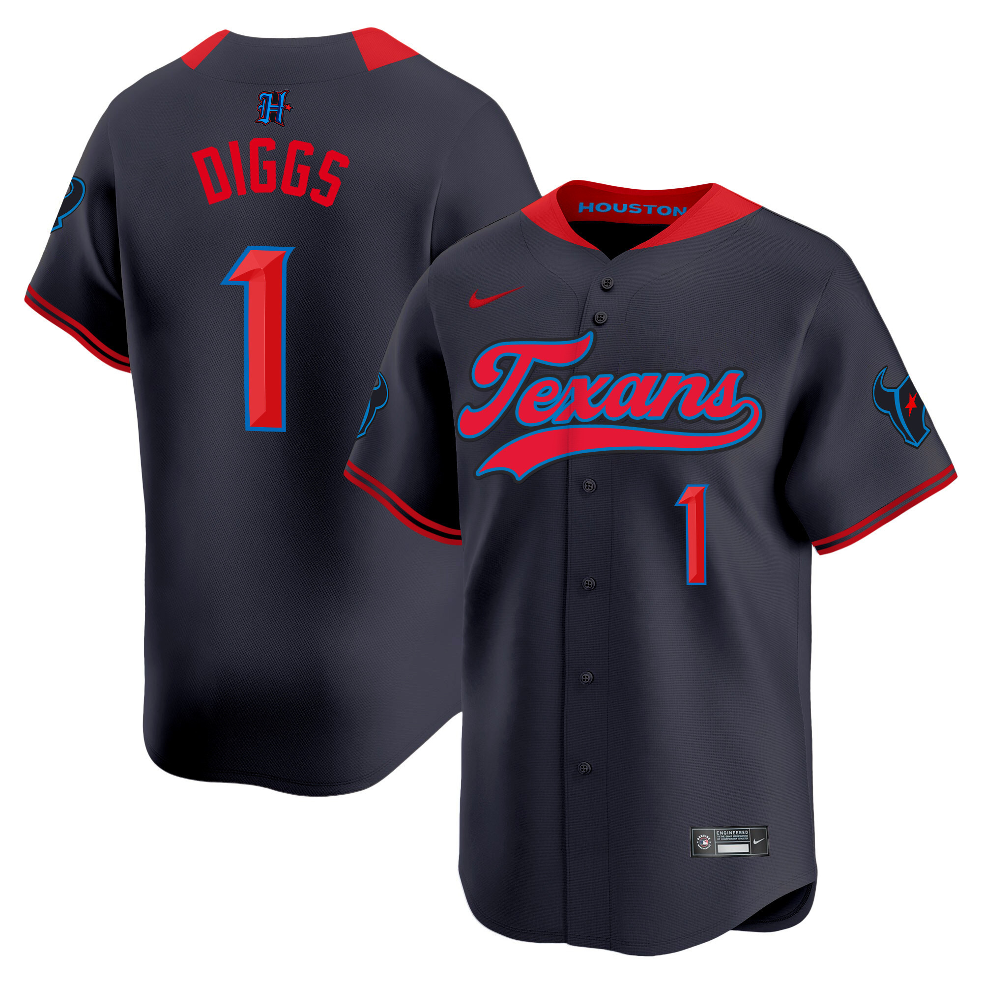 Stefon Diggs Men's Houston Texans 2024 Baseball Navy Limited Jersey - All Stitched