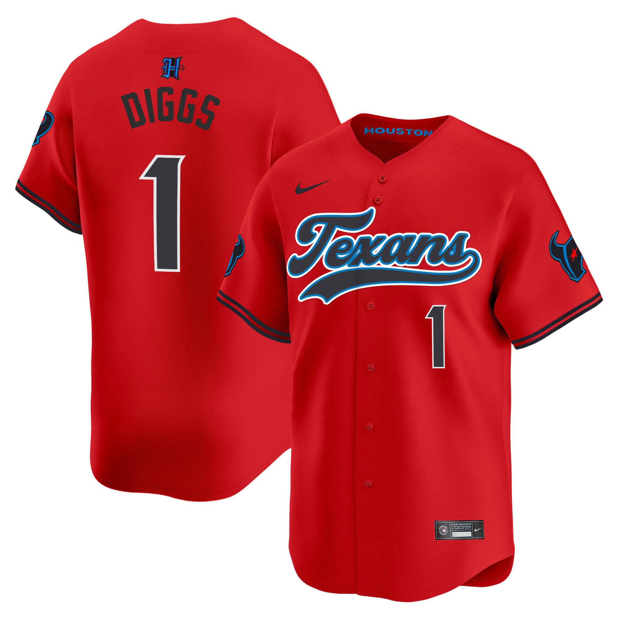 Stefon Diggs Men's Houston Texans 2024 Baseball Red Jersey - All Stitched