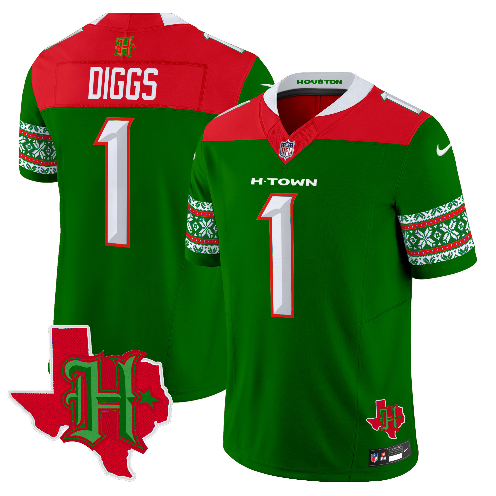Stefon Diggs Men's Houston Texans 2024 Christmas Vapor Limited Green Jersey - All Stitched